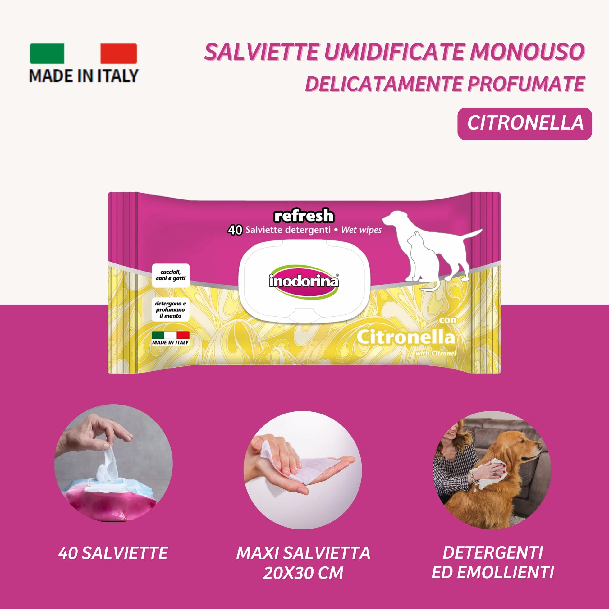 Inodorina Bezwonne chusteczki chłodzą citronellę, 40 sztuk (SalvietTECITRONELLA) żurawinowe dziecko