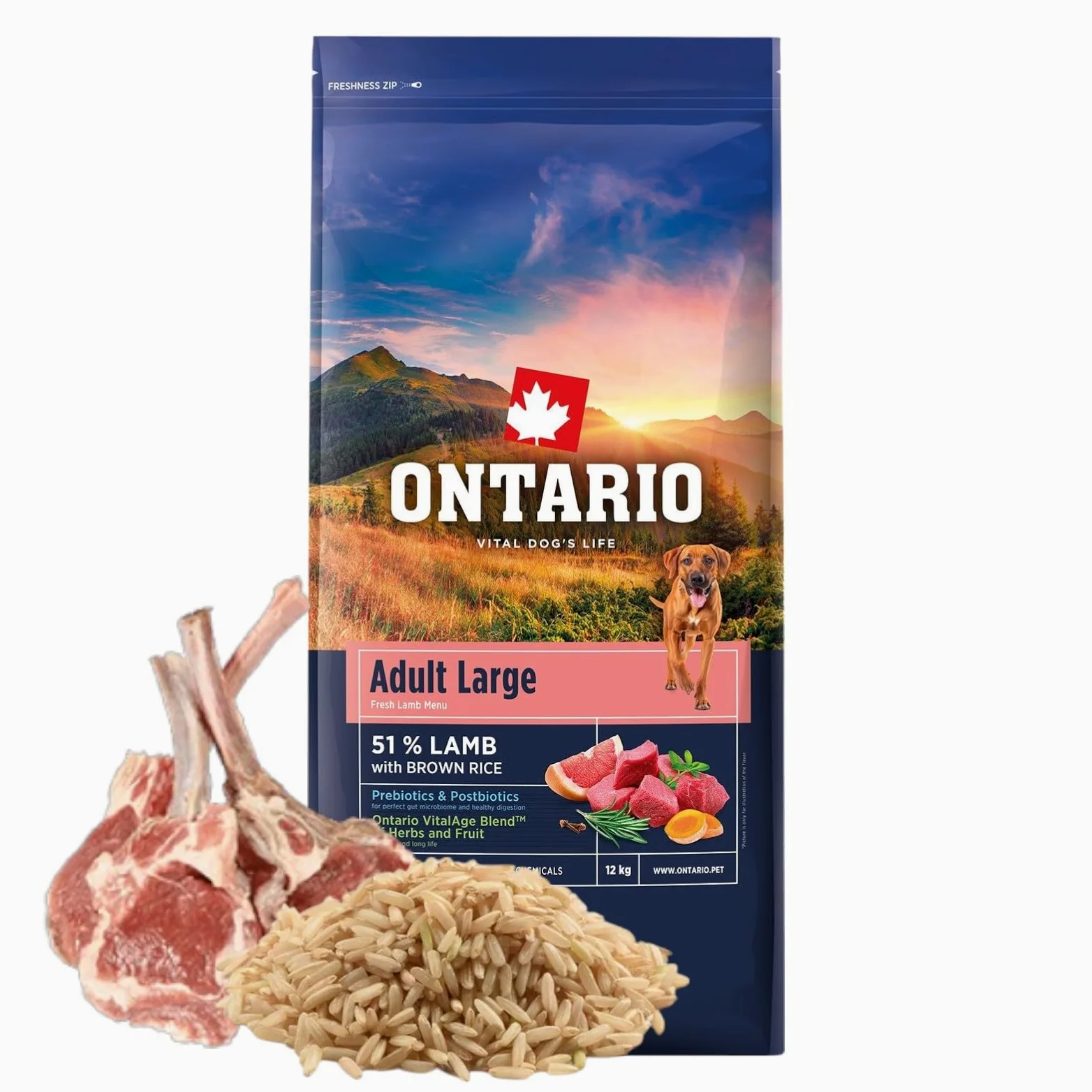 ONTARIO ADULT LARGE LAMB&BROWN RICE 12KG