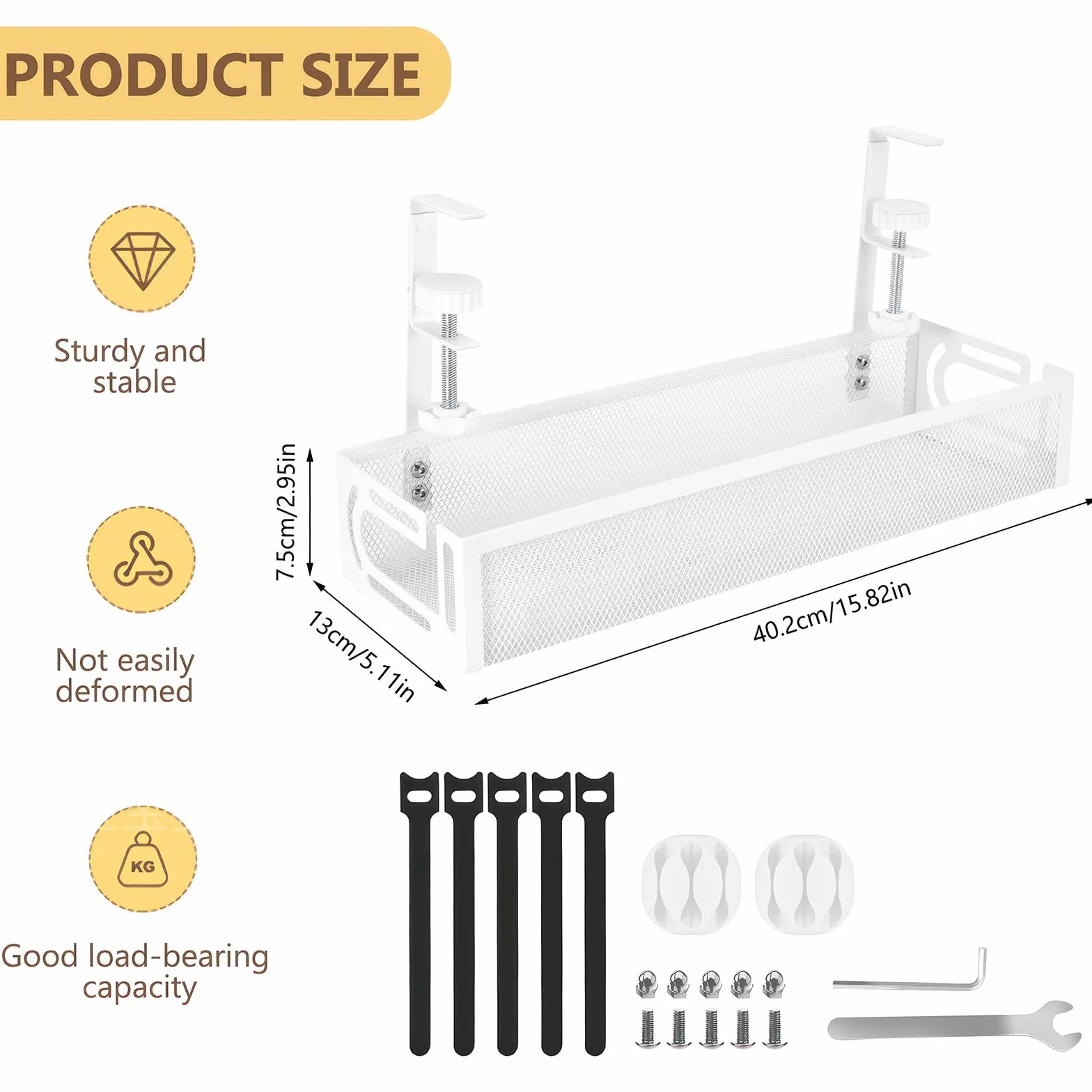 Under Desk Cable Management Tray No-Drill Mesh Table Cable Basket for Managing Cables and Power Strips, No Screws Tidy Box Wire Organizer do domu, biura, kawiarni internetowej