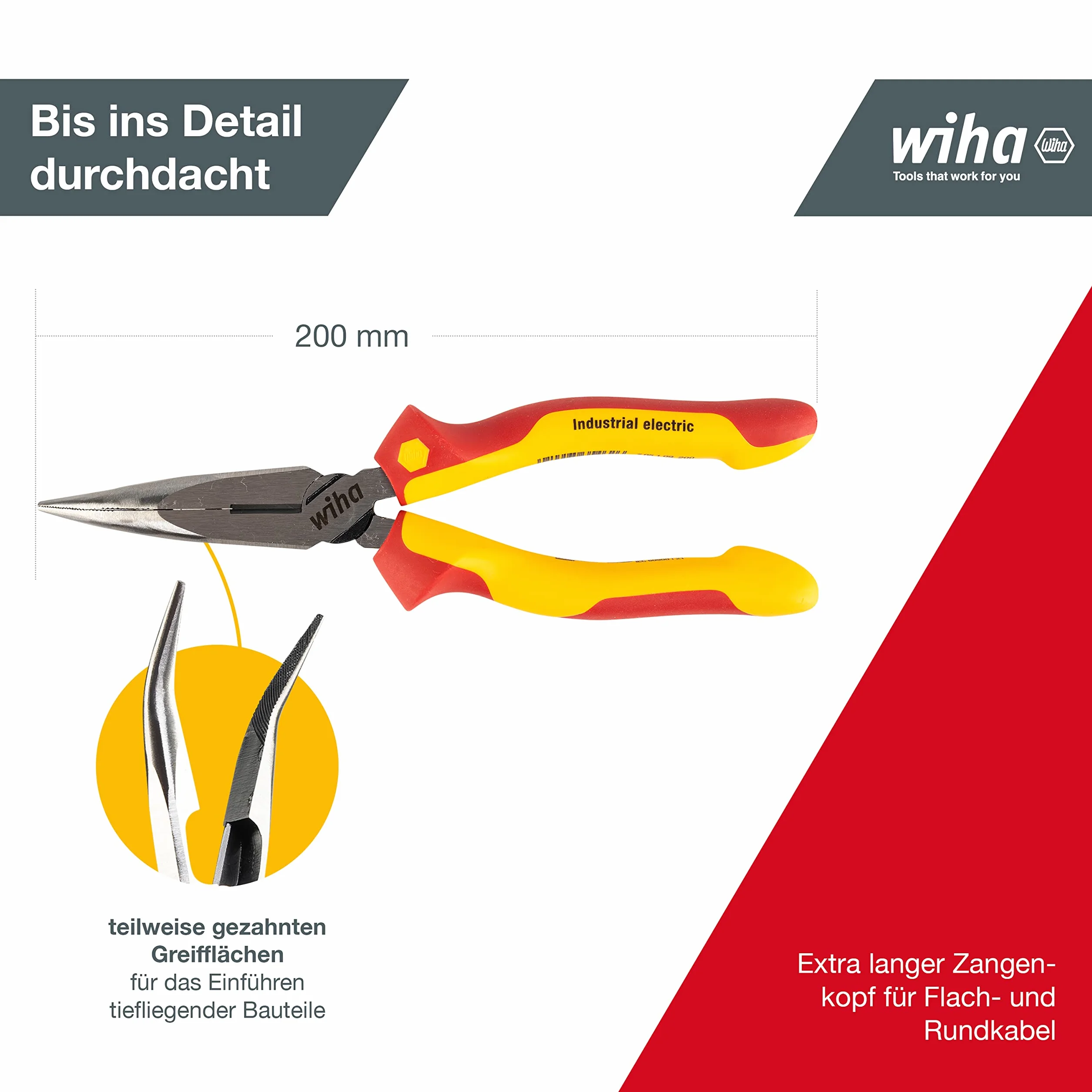 Wiha Szczypce płaskie okrągłe Industrial electric 200 mm 40° VDE 38859