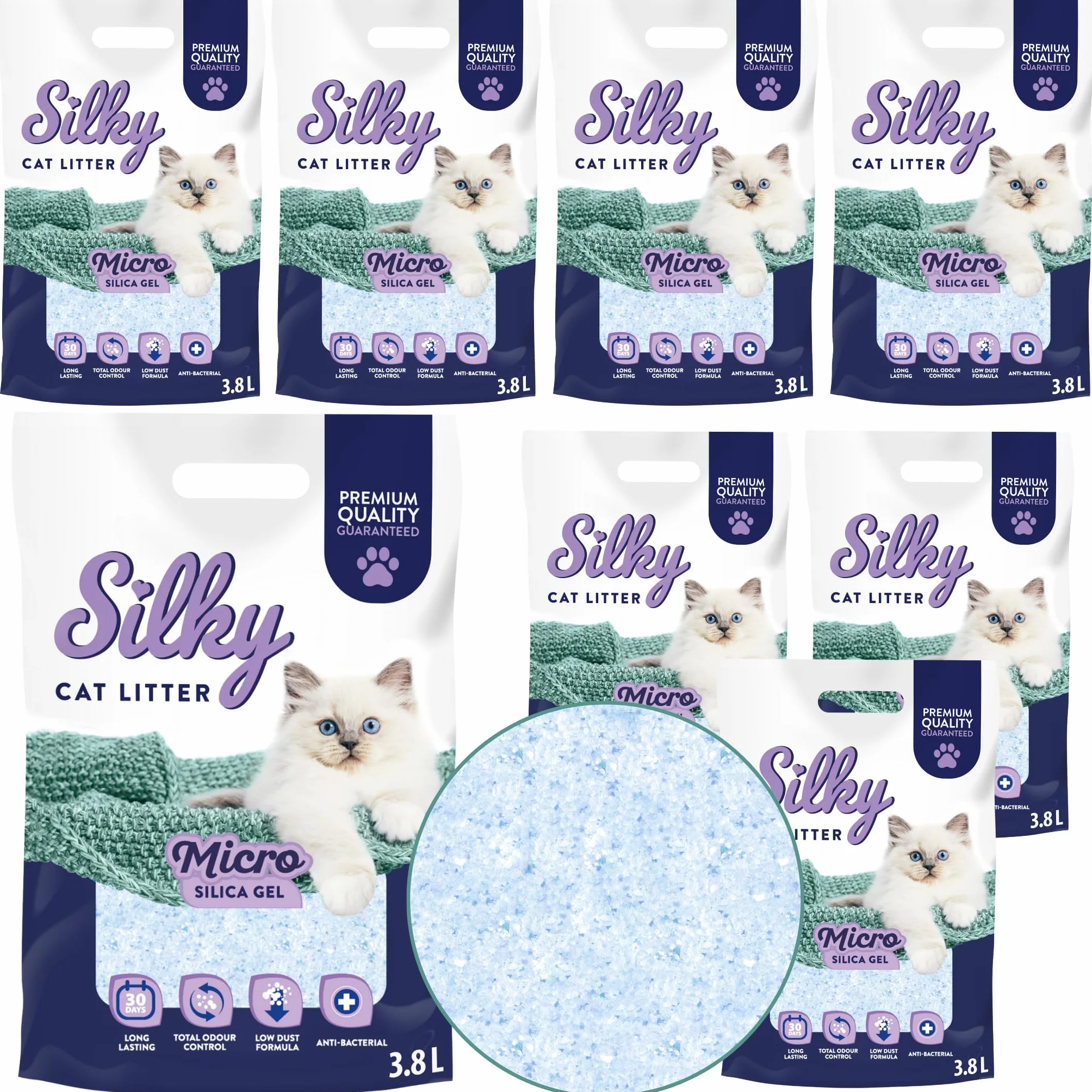 MICRO SILKY Żwirek silikonowy dla kota bezpyłowy 3,8l (8-pak)