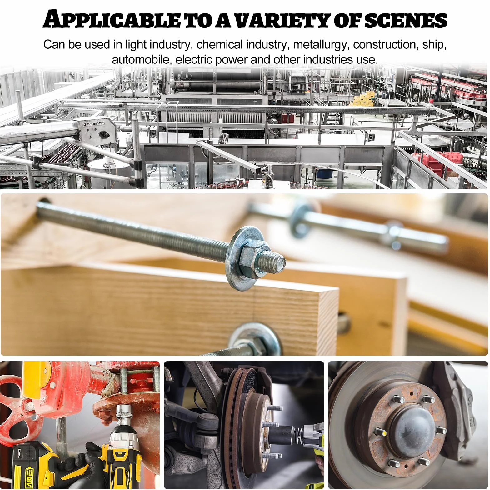 6 sztuk prętów gwintowanych M8, pręty gwintowane 300 mm, stal ocynkowana, pręty gwintowane z pełnym gwintem metrycznym z 12 nakrętkami M8 i 12 podkładkami (srebrny)