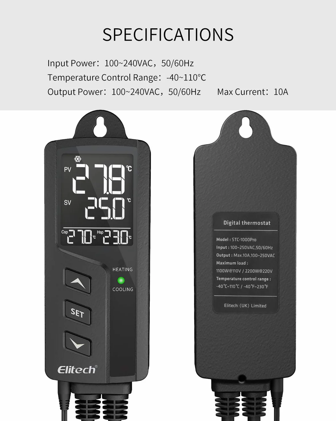 Elitech Cyfrowy termostat z czujnikiem chłodzenia 220 V do akwarium