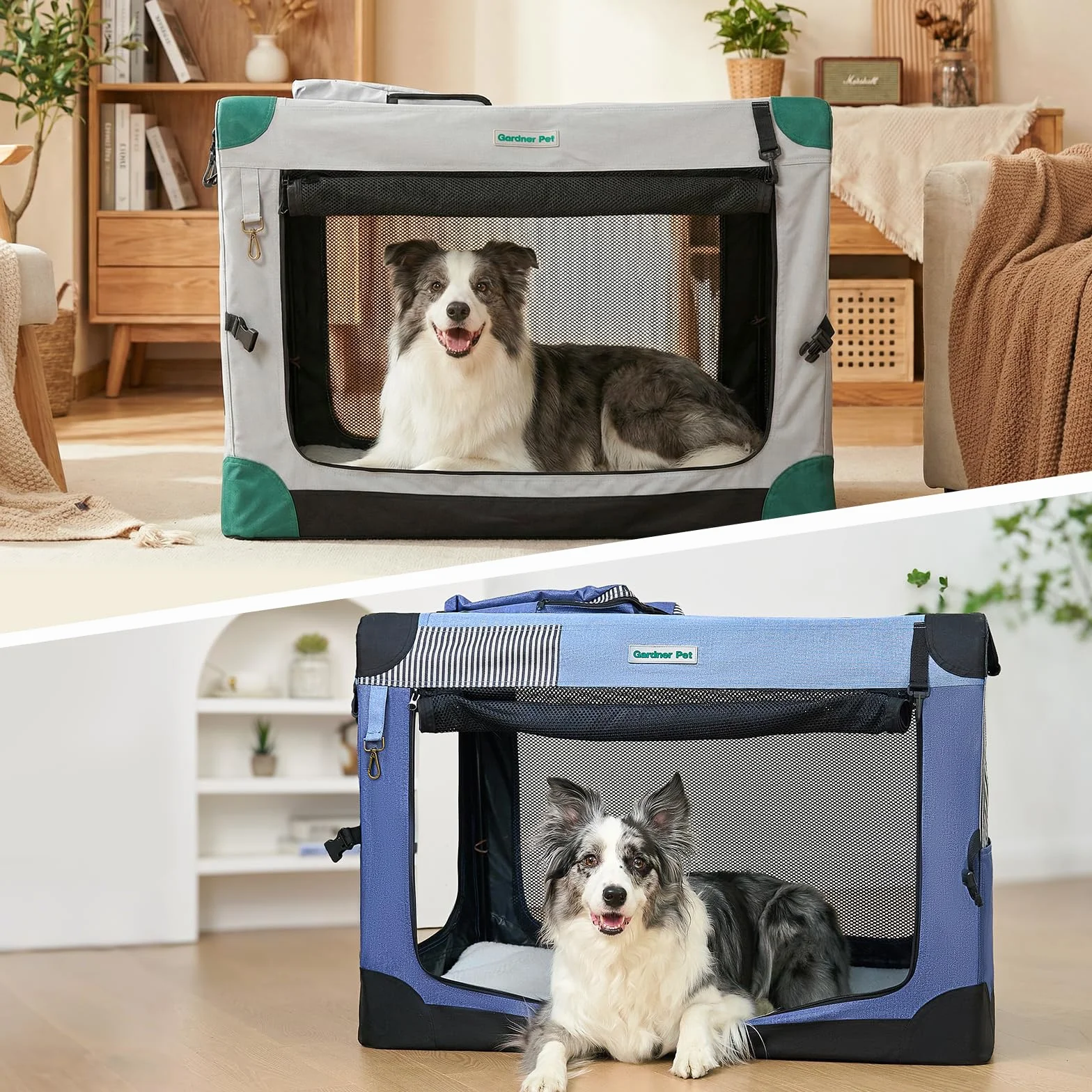 Gardner Pet Miękka klateczka podróżna dla psa, składana klateczka dla psa 30 cali z 3 drzwiami, trwałymi oknami z siatki i torbą do przechowywania, przenośna klateczka samochodowa dla małych/średnich