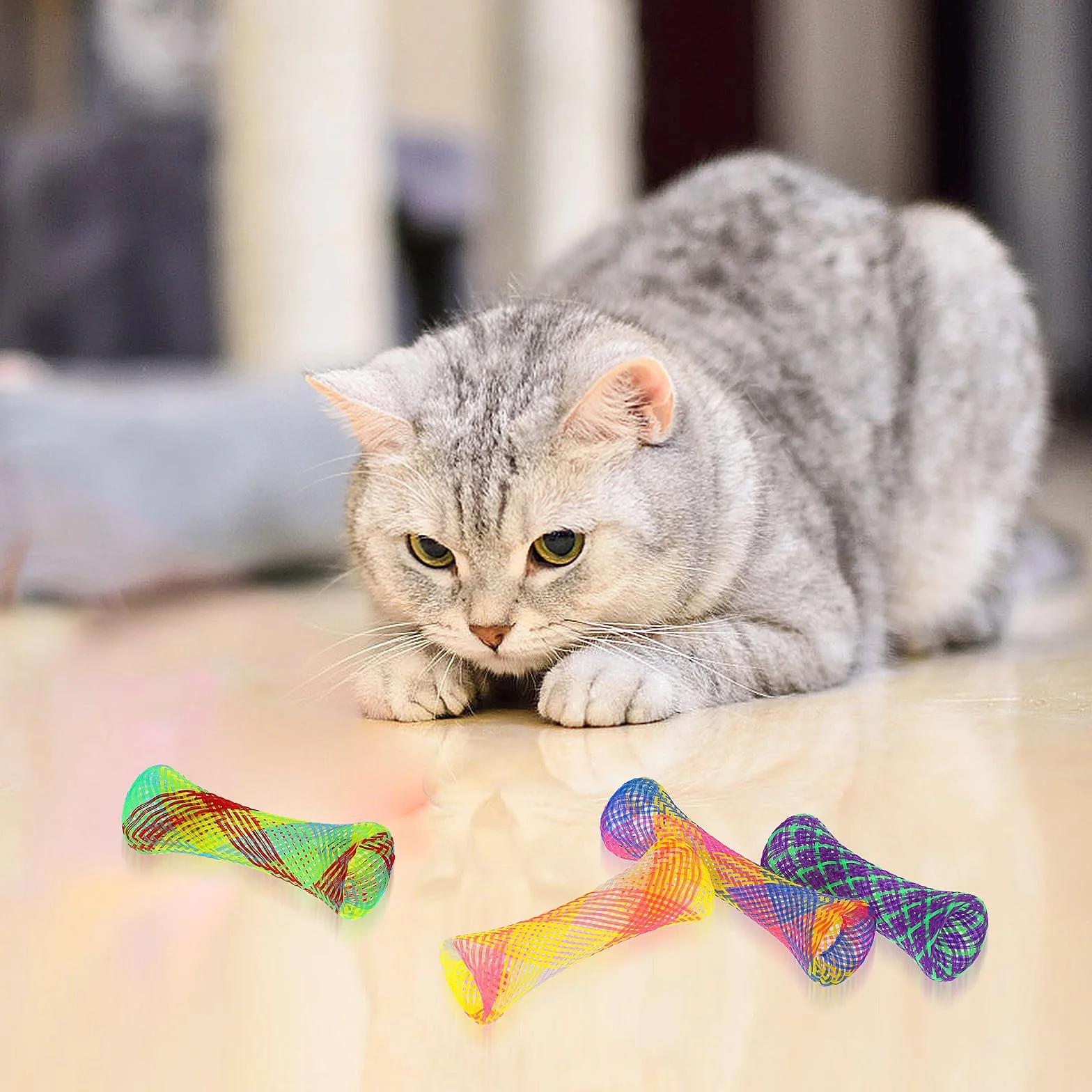 20 SZTUK Zabawka dla kota Tube Spring Toy, Interaktywna zabawka dla kotów wewnątrz i na wiosnę kolorowe zabawki dla kotów zabawna plastikowa szpula dla kociąt do polowania na ugryzienia
