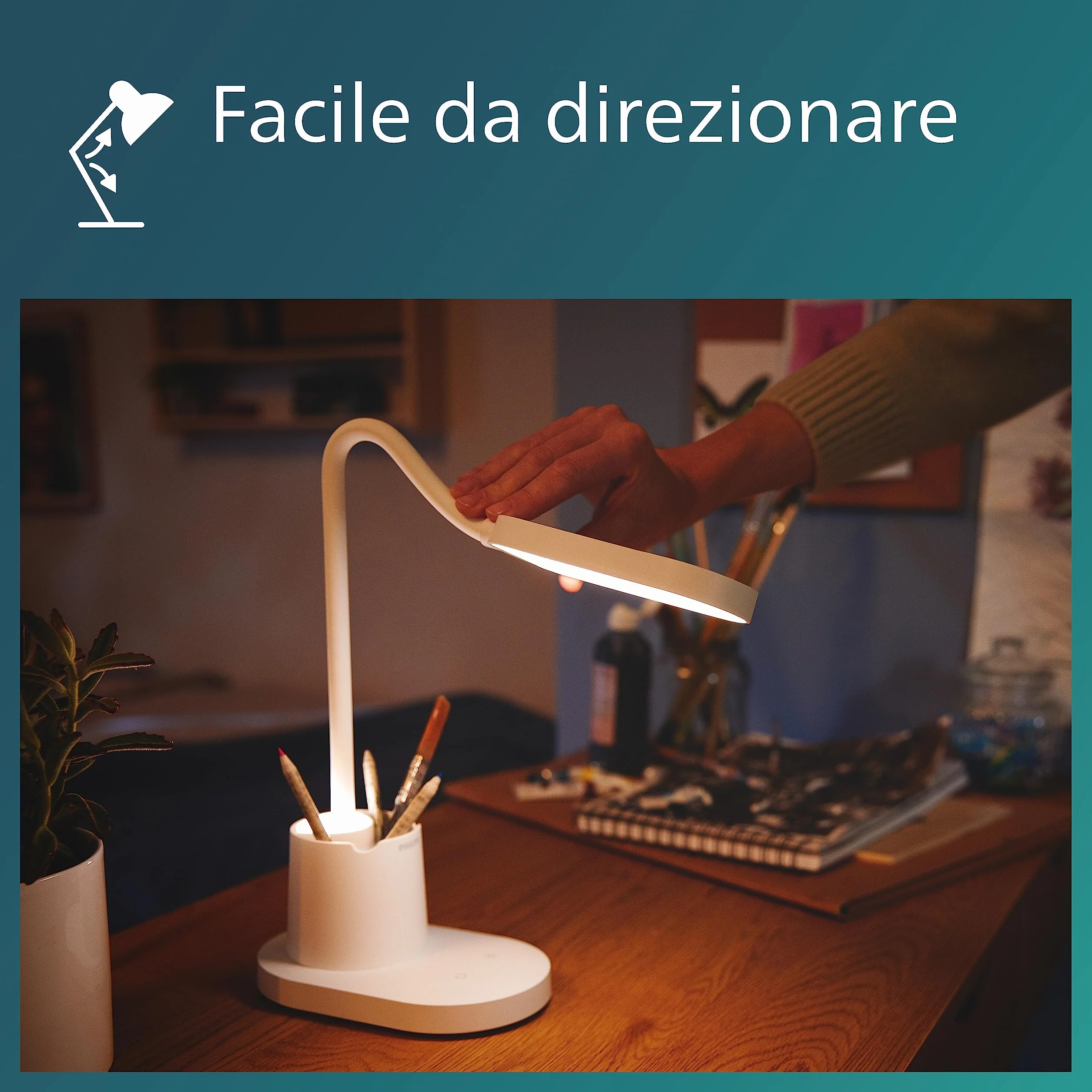 Philips LED Lampka biurkowa Performance Bucket DSK214 8W 3000-5700K biała ściemniana USB