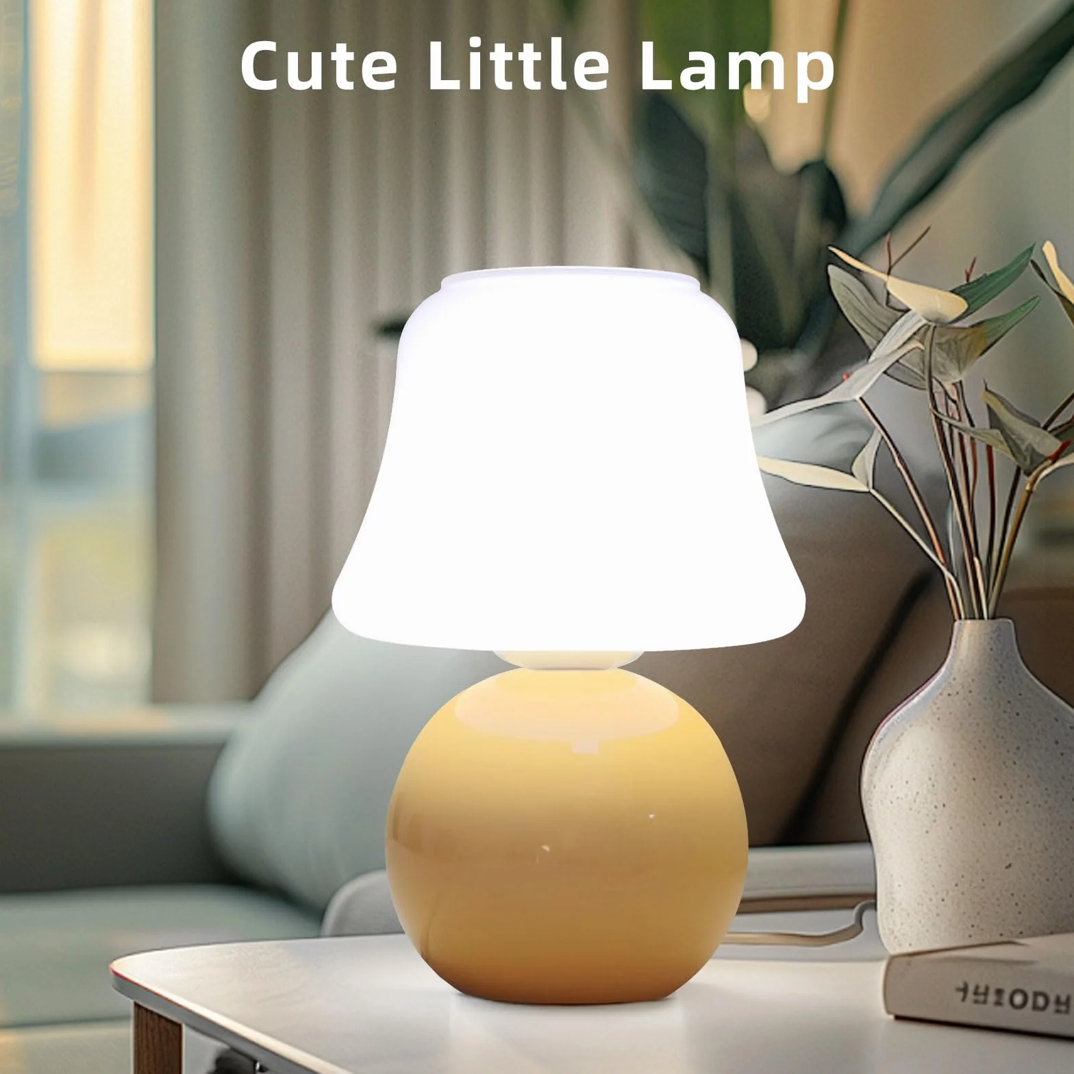 MLOQI Grzybowa lampa stołowa z 3 kolorami żarówki, urocza mała lampka, lampka nocna z ceramiczną podstawą (pomarańczowa)