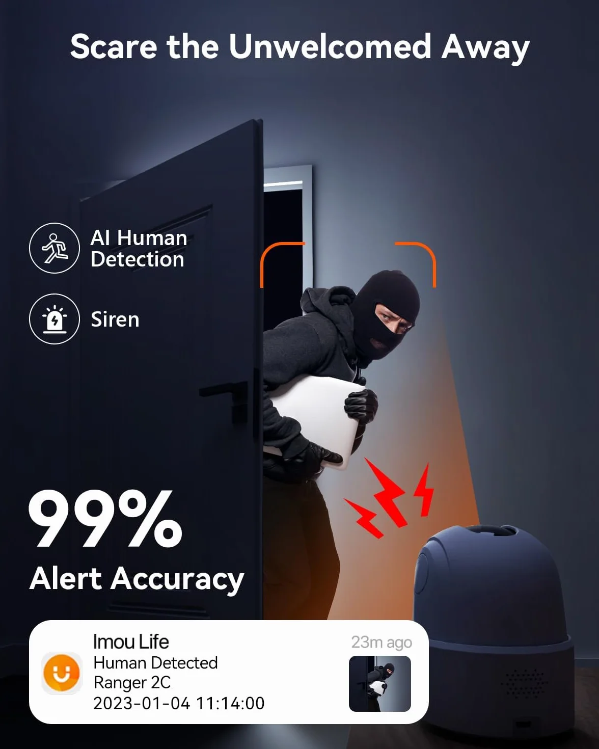 Imou Kamera monitoringowa 2,5 K, do użytku wewnątrz 360°, Wi-Fi, kamera dla niemowląt z AI, rozpoznawanie hałasu/ruchu, widoczność w nocy, kamera do monitoringu psa, aplikacja z dwukierunkowym