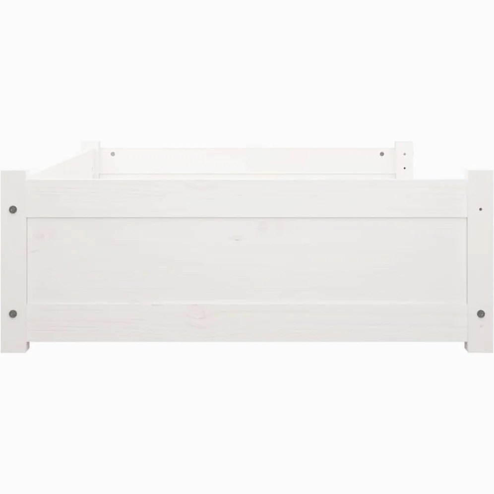 Łóżko dla psa z litego drewna sosnowego białe 105,5x75,5x28 cm z bocznymi ścianami wspierającymi, prosty i ponadczasowy prostokątny design do minimalistycznych przestrzeni, zawiera podręcznik