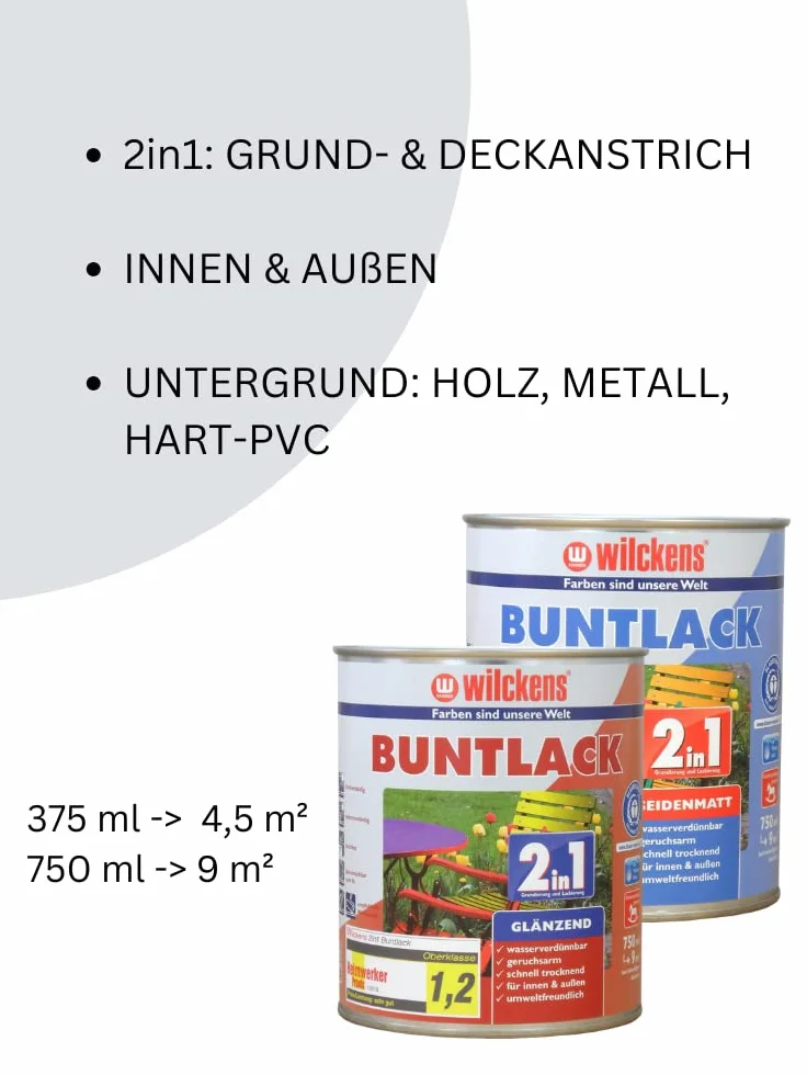 Wilckens 2 w 1 akrylowy lakier kolorowy do wnętrz i na zewnątrz, jedwabisty matowy, 375 ml, RAL 7035 jasnoszary