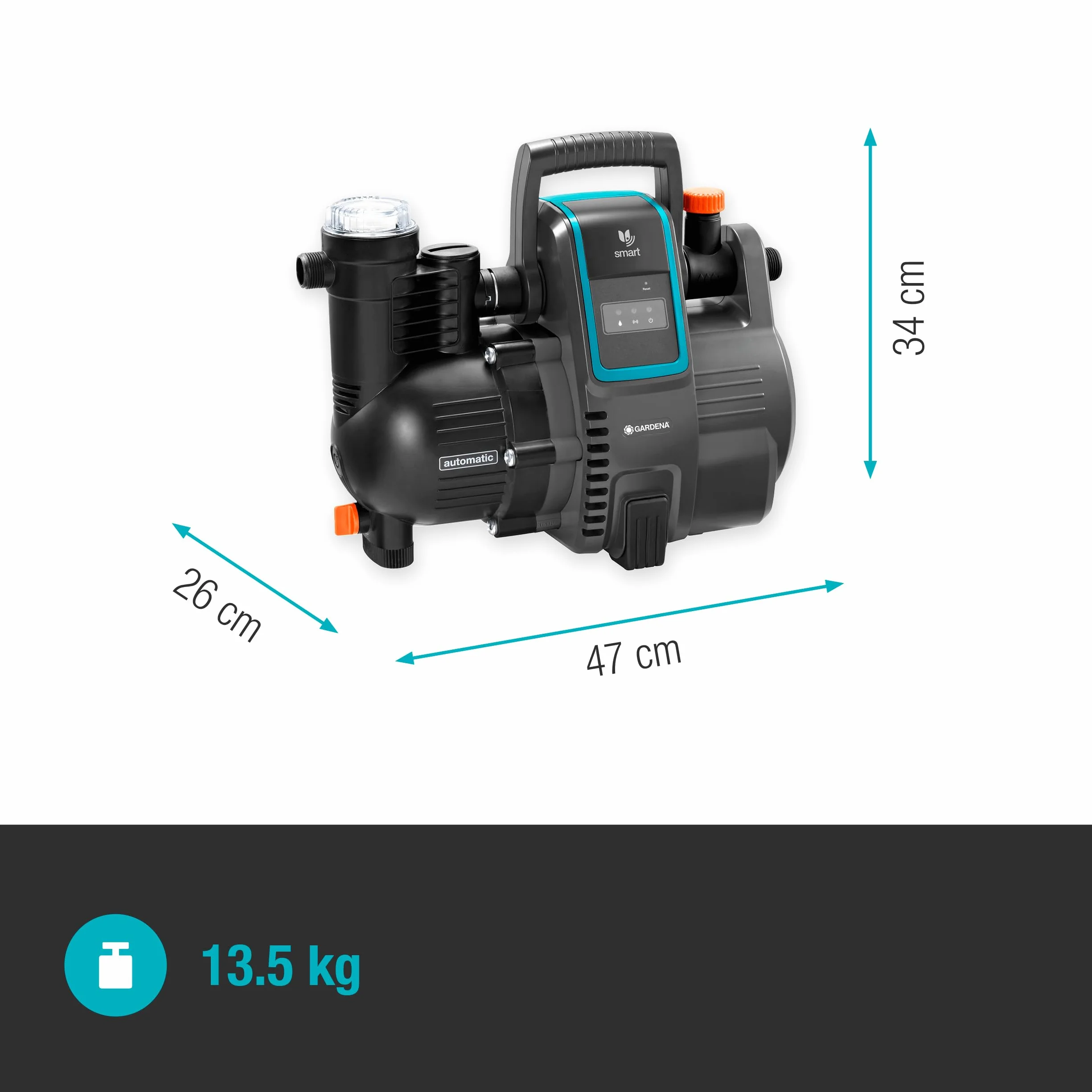 Gardena smart Pressure Pump 5000 l/h automatyczny hydrofor sterowany aplikacją filtr wstępny 8 m zabezpieczenie przed pracą na sucho