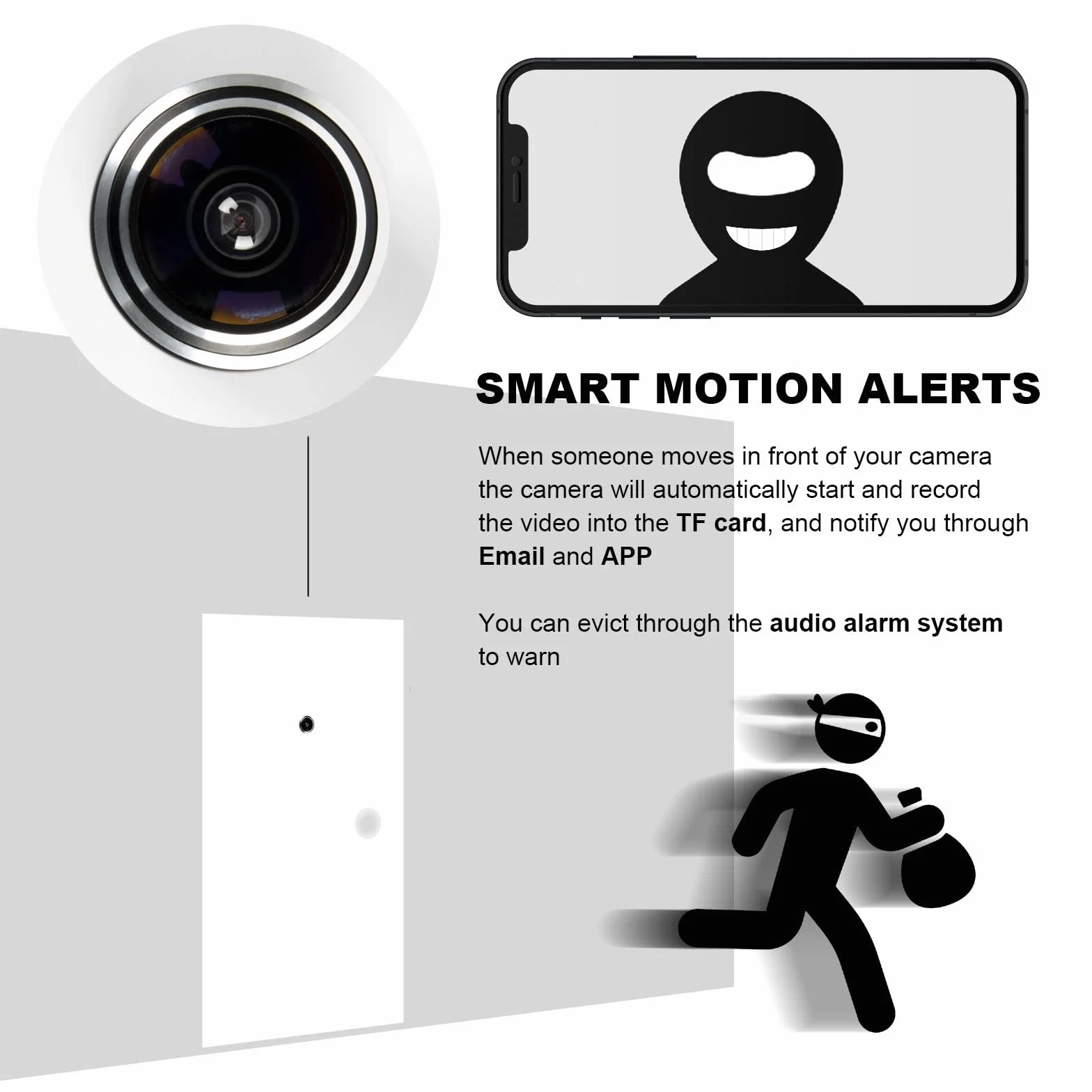 Syuantech Szerokokątna kamera CCTV 1080p 180 stopni z otworem na drzwi - Mini wizjer - WiFi Connect V380 Pro App (obiektyw rybie oko 1,78 mm)