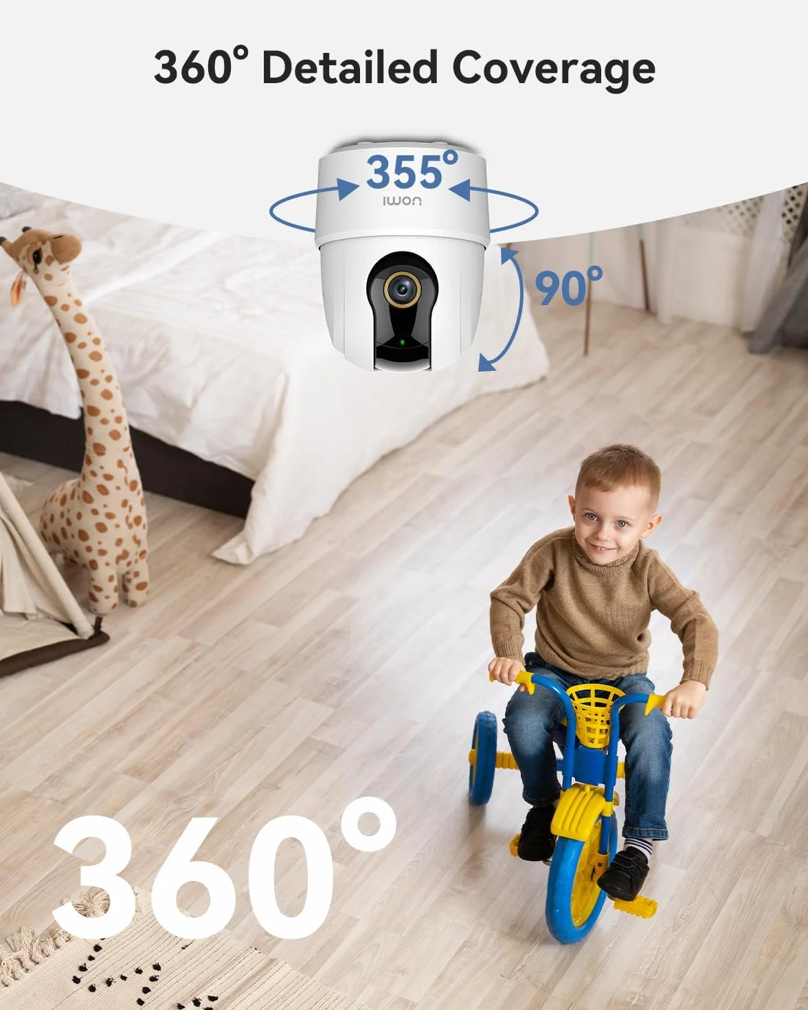 Imou Kamera monitoringowa 2,5 K, do użytku wewnątrz 360°, Wi-Fi, kamera dla niemowląt z AI, rozpoznawanie hałasu/ruchu, widoczność w nocy, kamera do monitoringu psa, aplikacja z dwukierunkowym