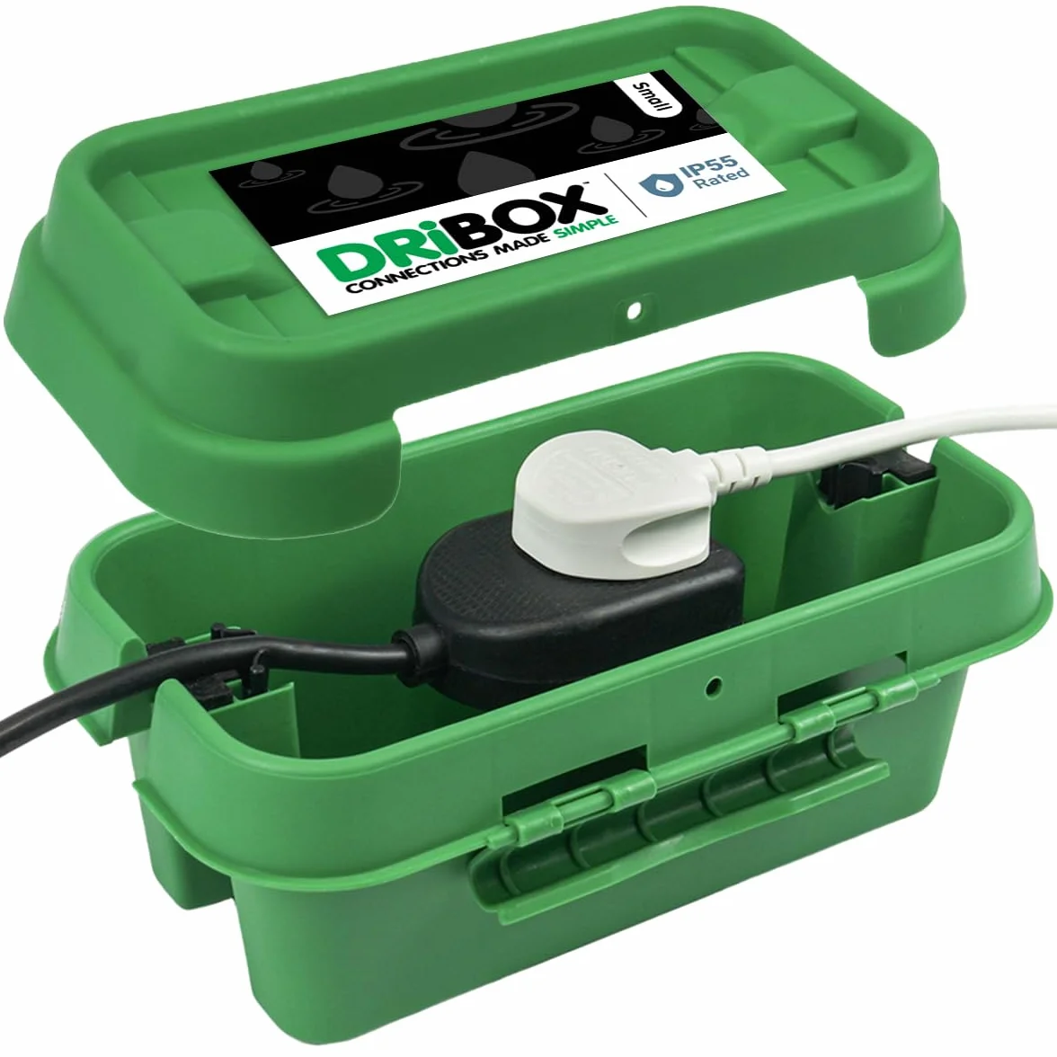 DRiBOX Mała zewnętrzna skrzynka przyłączeniowa IP55, odporna na warunki atmosferyczne, 25,5 x 14,1 x 10,2 cm, obudowa kabla zasilającego do lampek bożonarodzeniowych, timerów, przedłużaczy, przewodów,