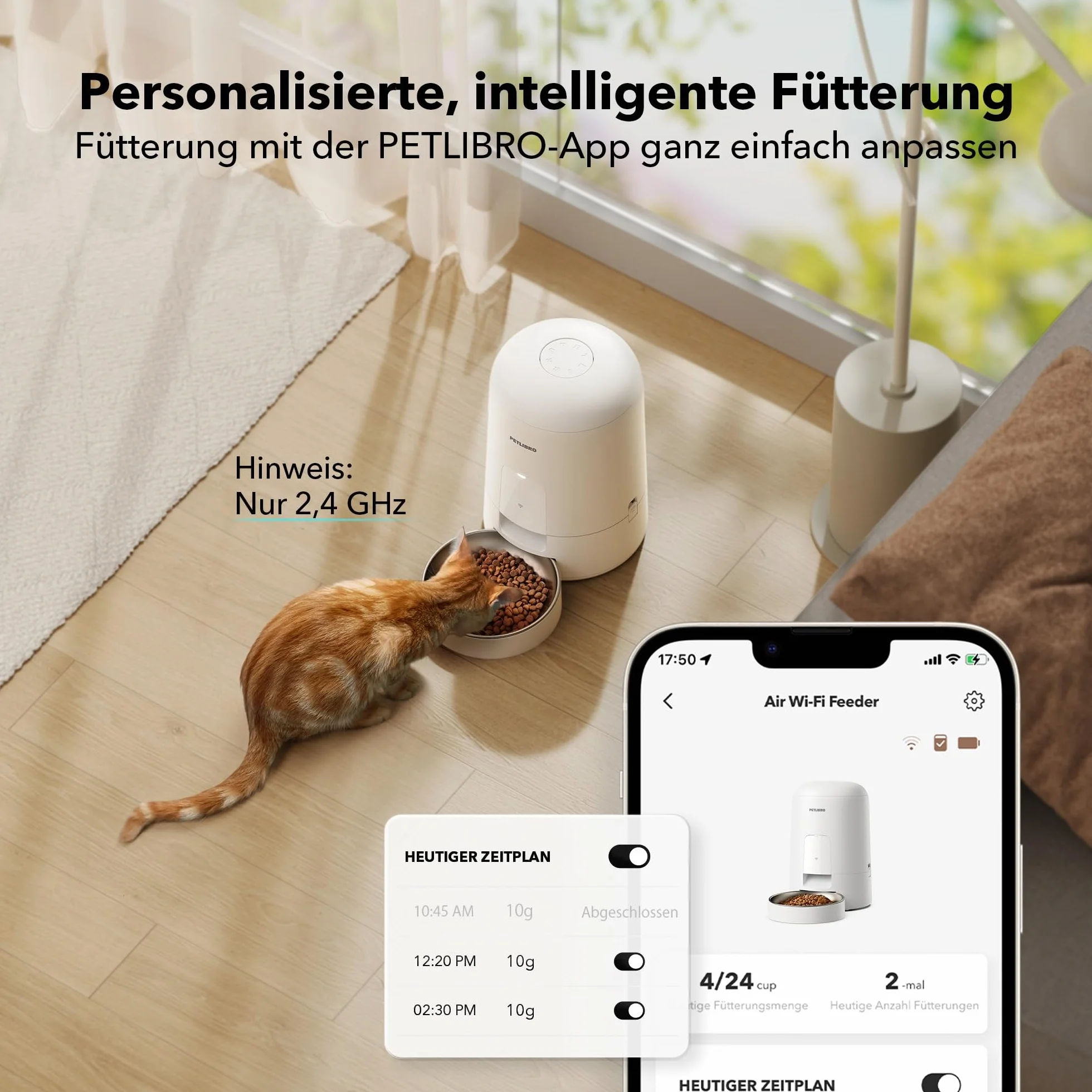 PETLIBRO Dozownik automatycznych karm dla kotów, 2,4 G WiFi z akumulatorem, żywotność 30 dni, 2 l, karma dla kotów, sterowanie aplikacją i do 10 posiłków (biały)