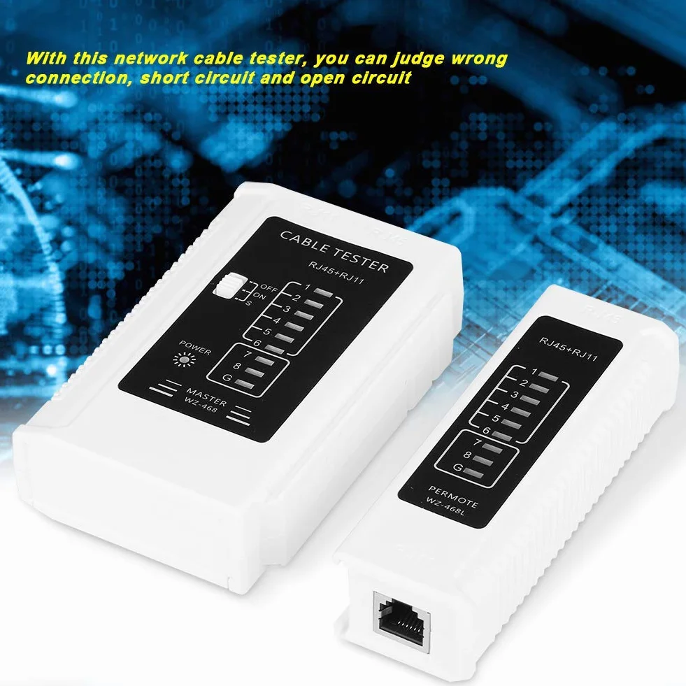 Walfront Tester kabli sieciowych 2 w 1, wielofunkcyjny tester kabli sieciowych RJ45 RJ11 do testu kabli sieciowych Ethernet LAN. Kontrola ciągłości