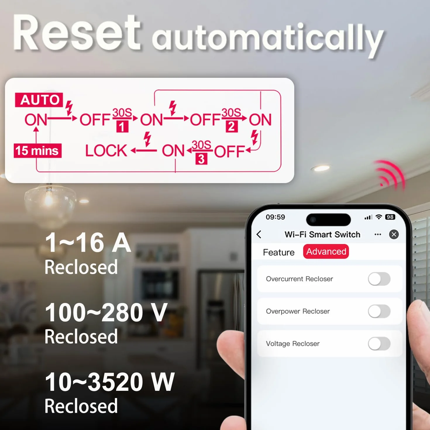 Tongou Przełącznik 2P 18 mm Wlan | 16 A WLAN Smart Relais przełącznik z podwójną separacją | z pomiarem zużycia energii | aplikacja Smart Life | Alexa