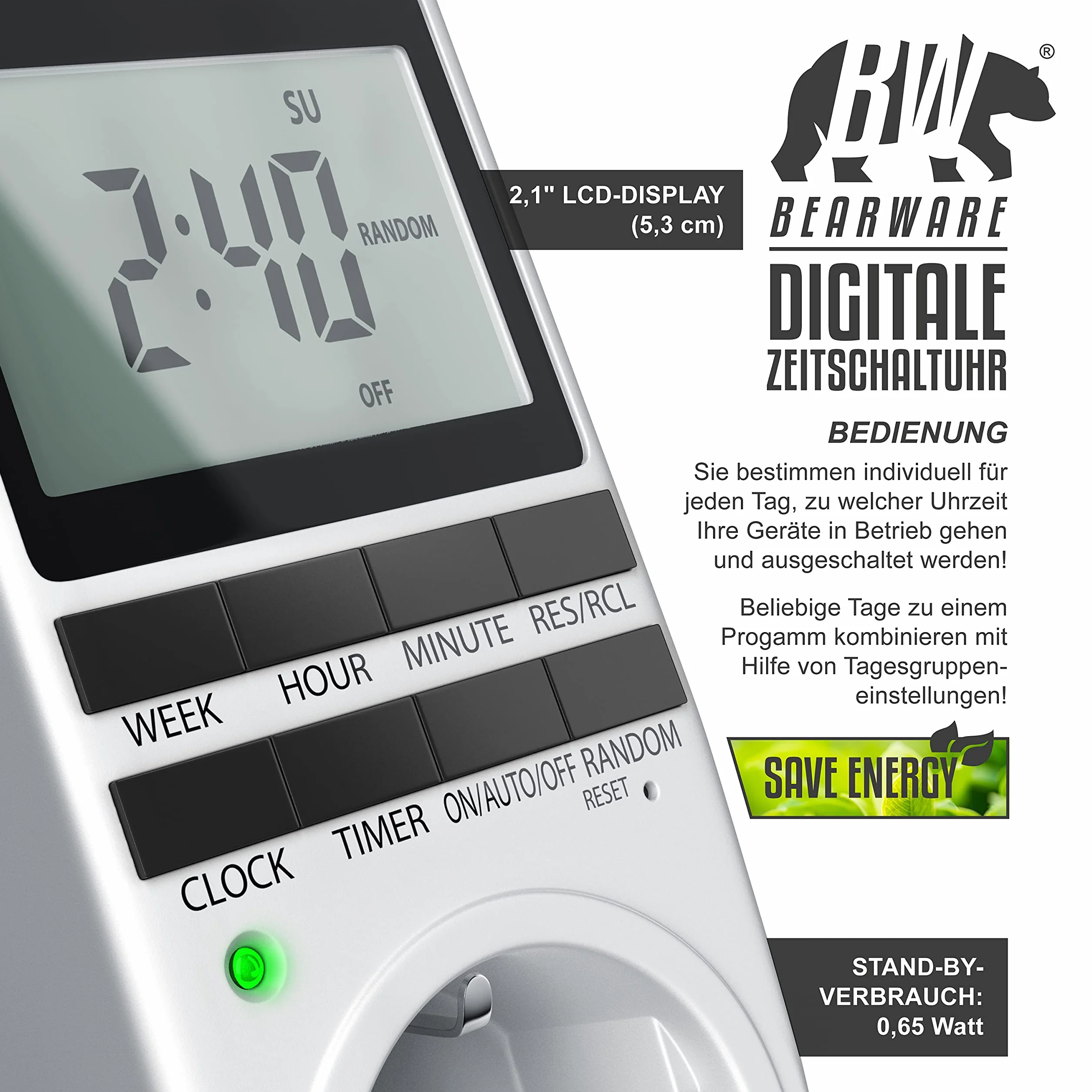 CSL Cyfrowy Timer Sterujący z Wyświetlaczem LCD o Przekątnej 2,1 Cala