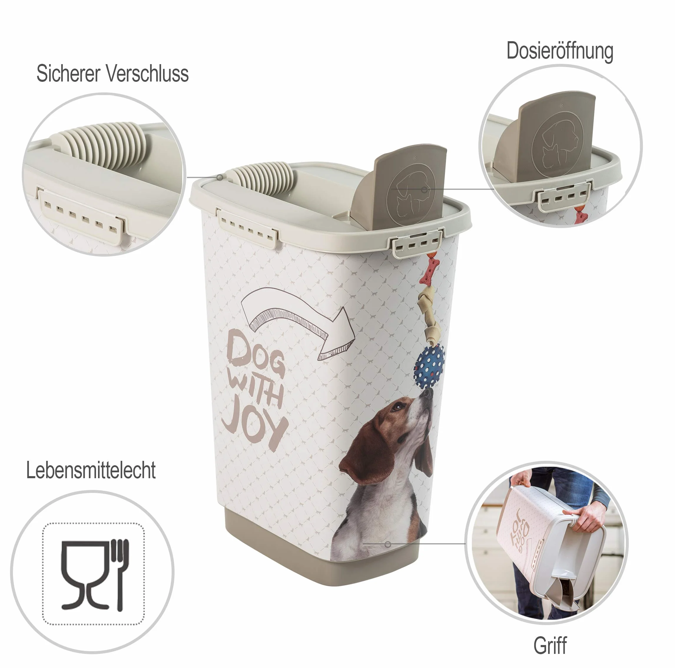 Rotho Mypet Cody Pojemnik na karmę dla zwierząt, 25 l z pokrywką i wylewką, tworzywo sztuczne (PP) bez BPA, antracyt/biały, 25 l (33,0 x 25,0 x 46,3 cm)