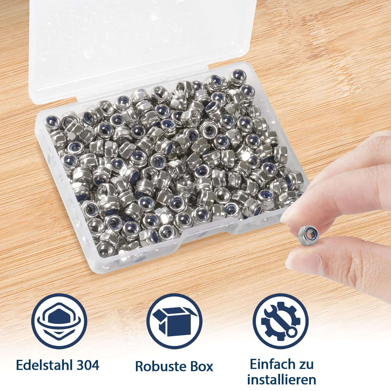 Zestaw 230 nakrętek zabezpieczających M3-0,5 mm Nylock, stal nierdzewna 304 A2-70