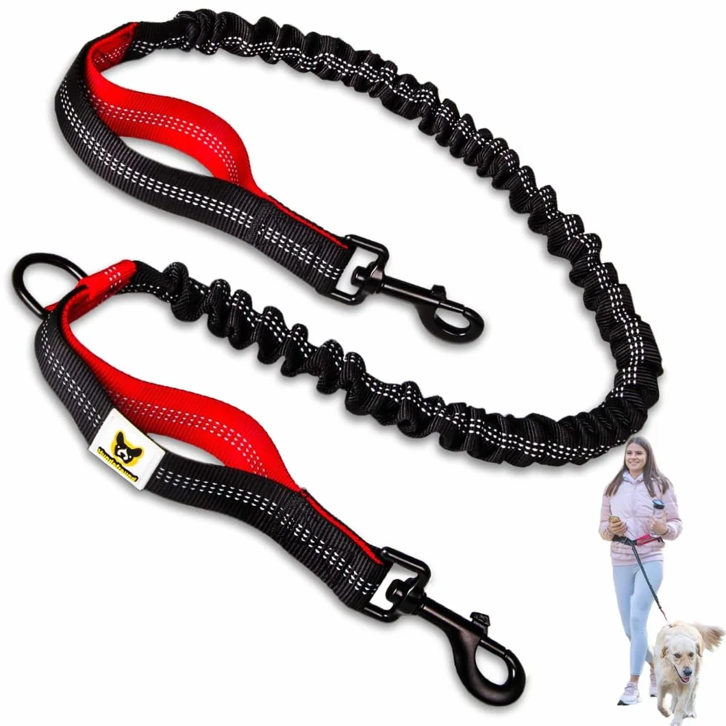 Hundefreund Elastyczne Przedłużenie Smyczy – 120 cm Wymienny Element z Amortyzatorem i 2 Odblaskowymi Uchwytami – Kompatybilne z Bezręcznymi Smyczami dla Psów (Czerwona)