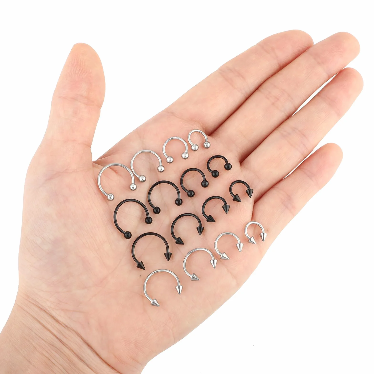 Yolev 16 szt. kolczyk do nosa ze stali nierdzewnej, piercing przegrody nosowej, biżuteria, podkowka, pierścionek z koralikami, helix, tragus, chrząstka