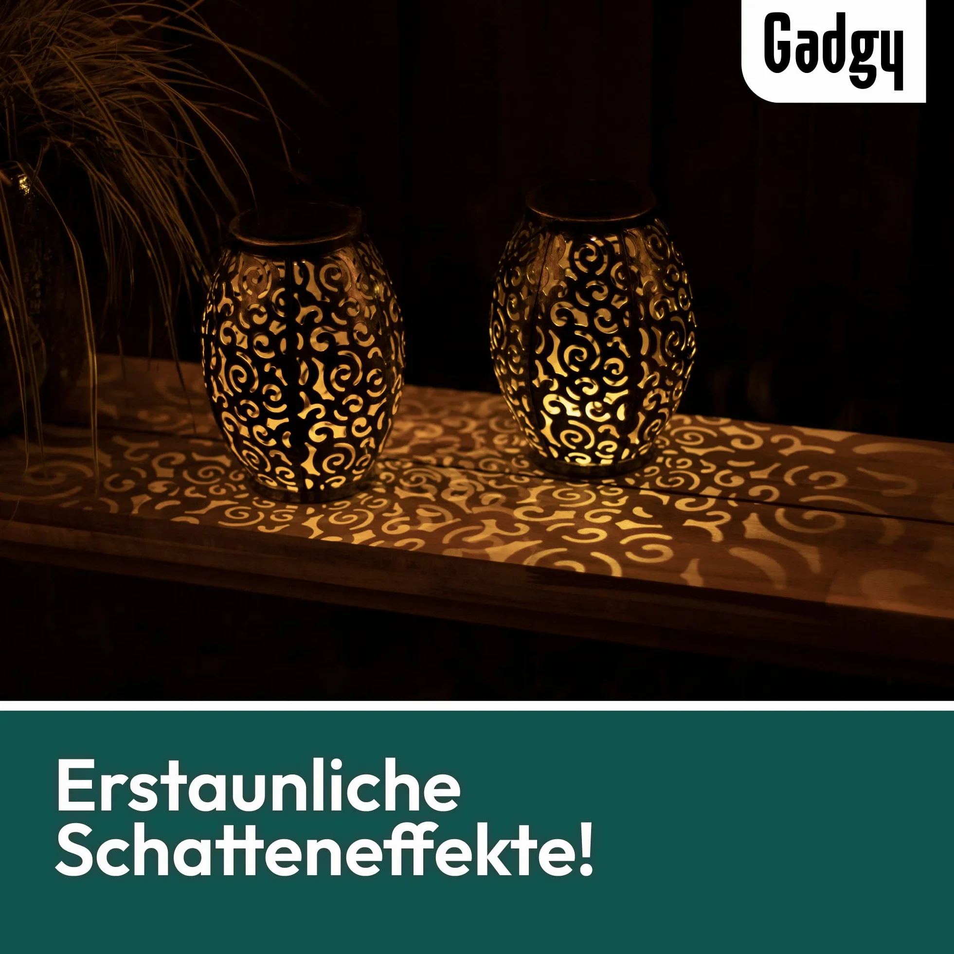 Gadgy Solarna Latarnia Zewnętrzna | Zestaw 2 sztuk Orientalne latarnie ogrodowe metalowe IP44 Wodoodporne | 21,5 x 15 cm. | lampa podłogowa lub wisząca