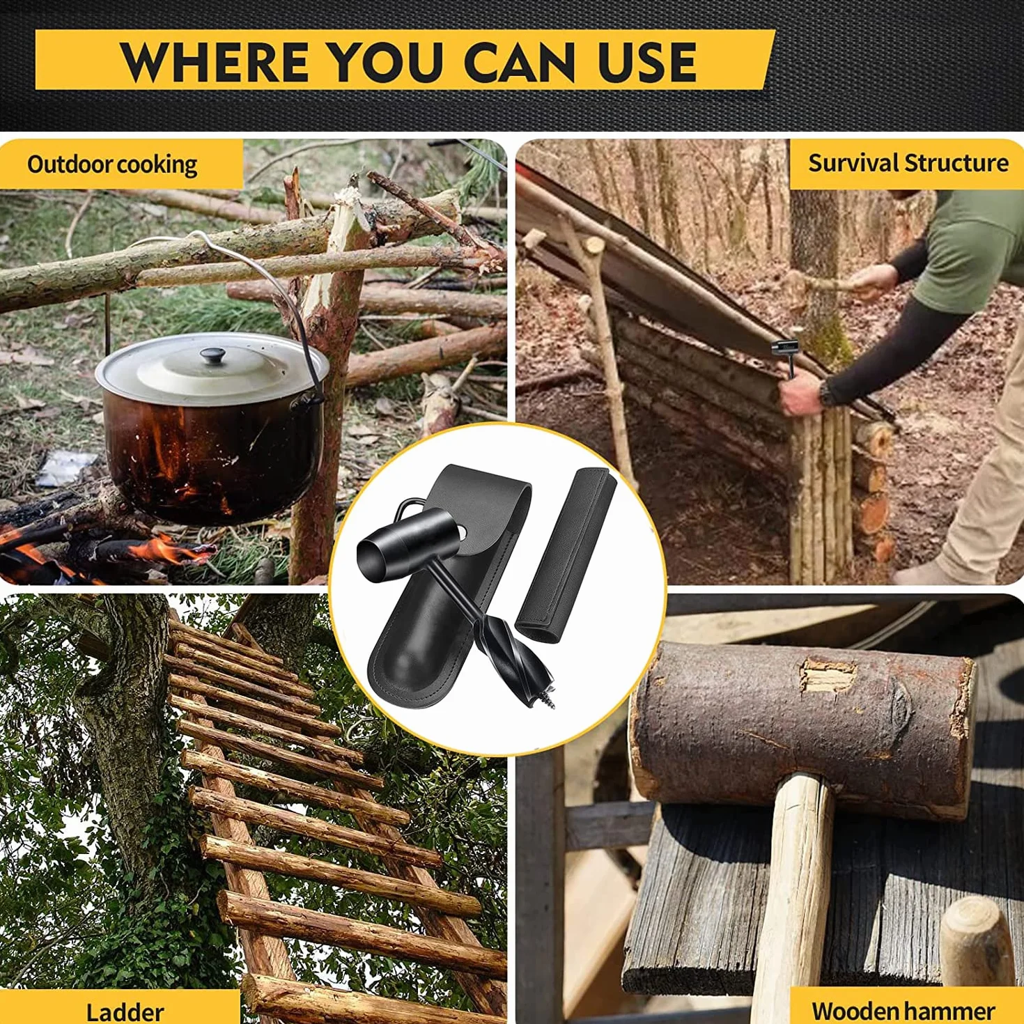 N&S Juvyig Bushcraft ręczny klucz do wiertarki do drewna, szkockie oko, narzędzia survivalowe