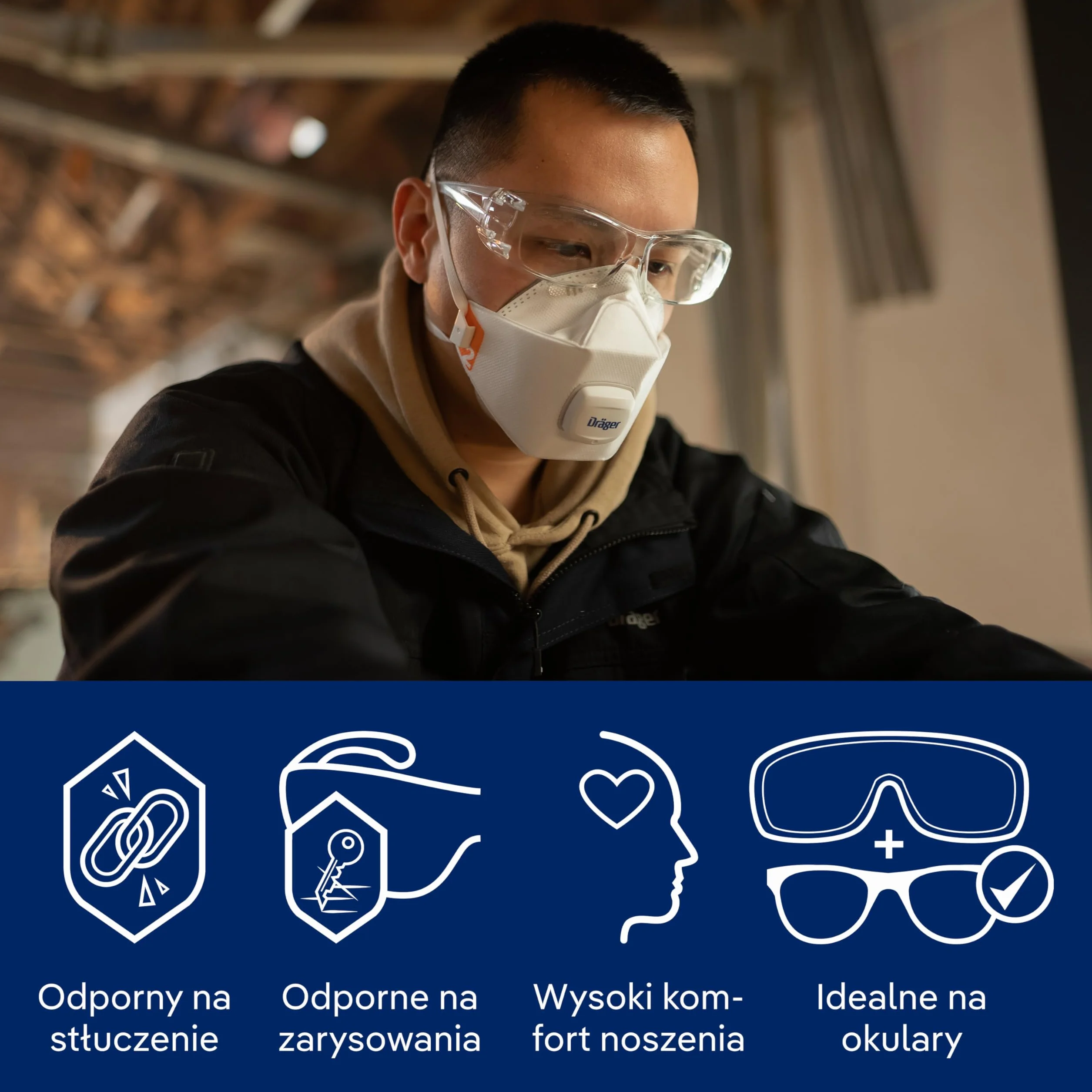 Dräger X-pect 2400 okulary ochronne, lekkie okulary robocze, na plac budowy, warsztat, jazdę na rowerze, jogging, służby ratownicze, laboratorium, przezroczyste, odporne na zarysowania i zaparowanie