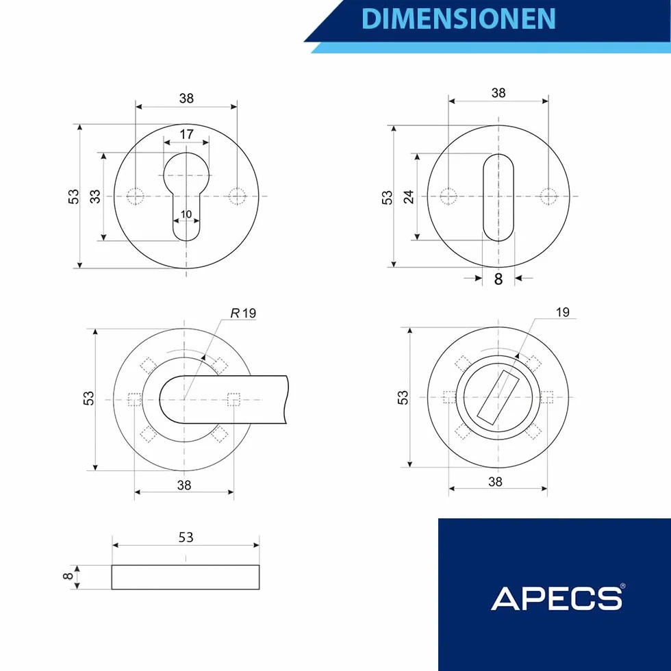 APECS rozeta na klucze ze stali nierdzewnej matowa cylinder profilowy srebrna