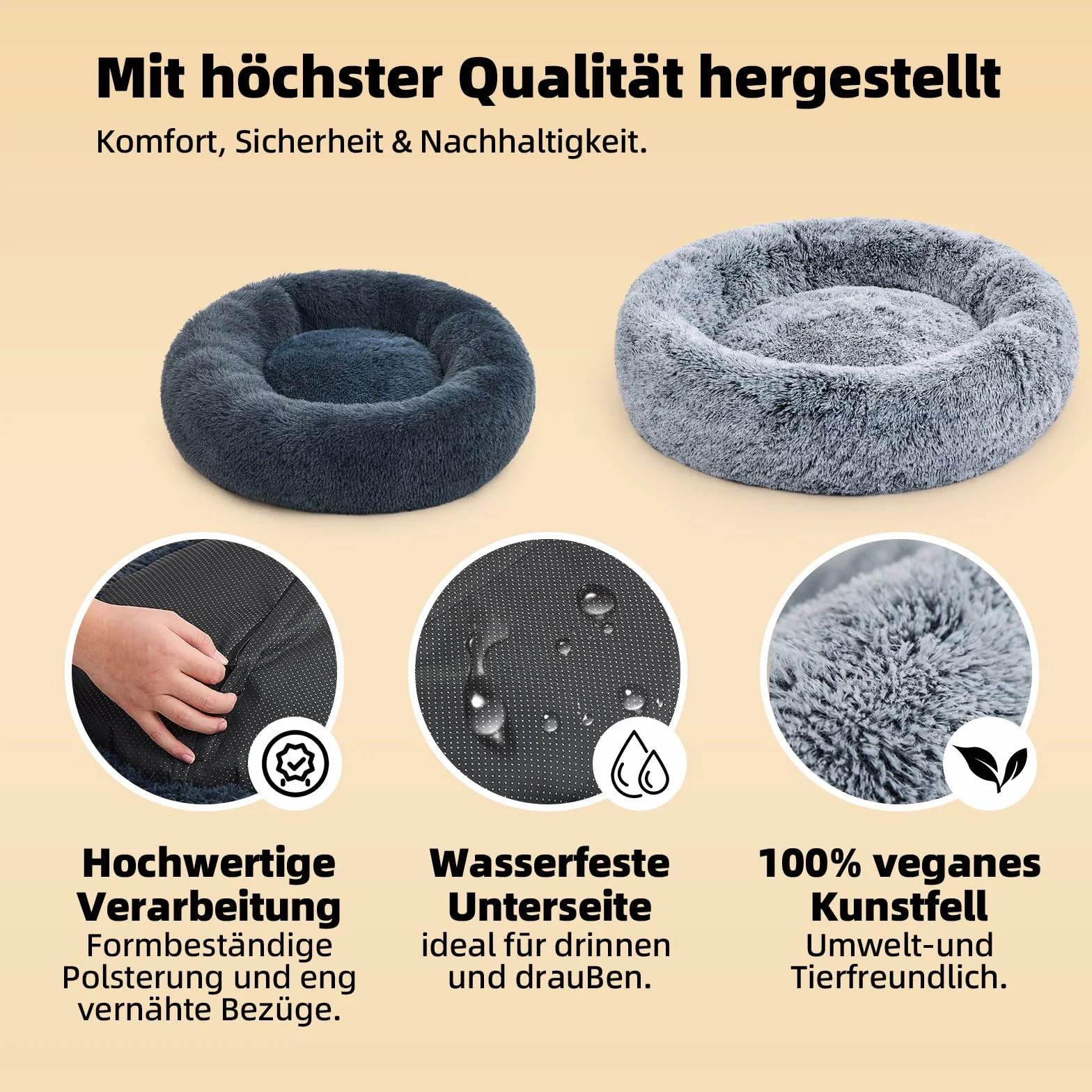 Legowisko dla psa, legowisko dla kota, puszyste, ortopedyczne legowiska dla psów, duże i małe psy, miejsce do spania dla kotów, donut - szare, 50 cm
