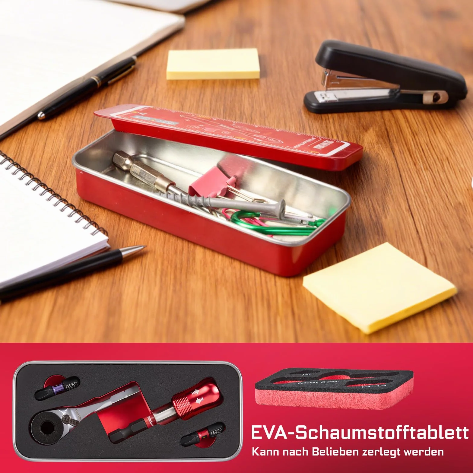Geinxurn Zestaw 2 mini kluczy z grzechotką, 72 zęby, 1/10.2 cm, klucz nasadowy z grzechotką do ciasnych przestrzeni, z magnetycznym uchwytem na bity udarowe i bitami PH2 PZ2, wszystko w walizkach