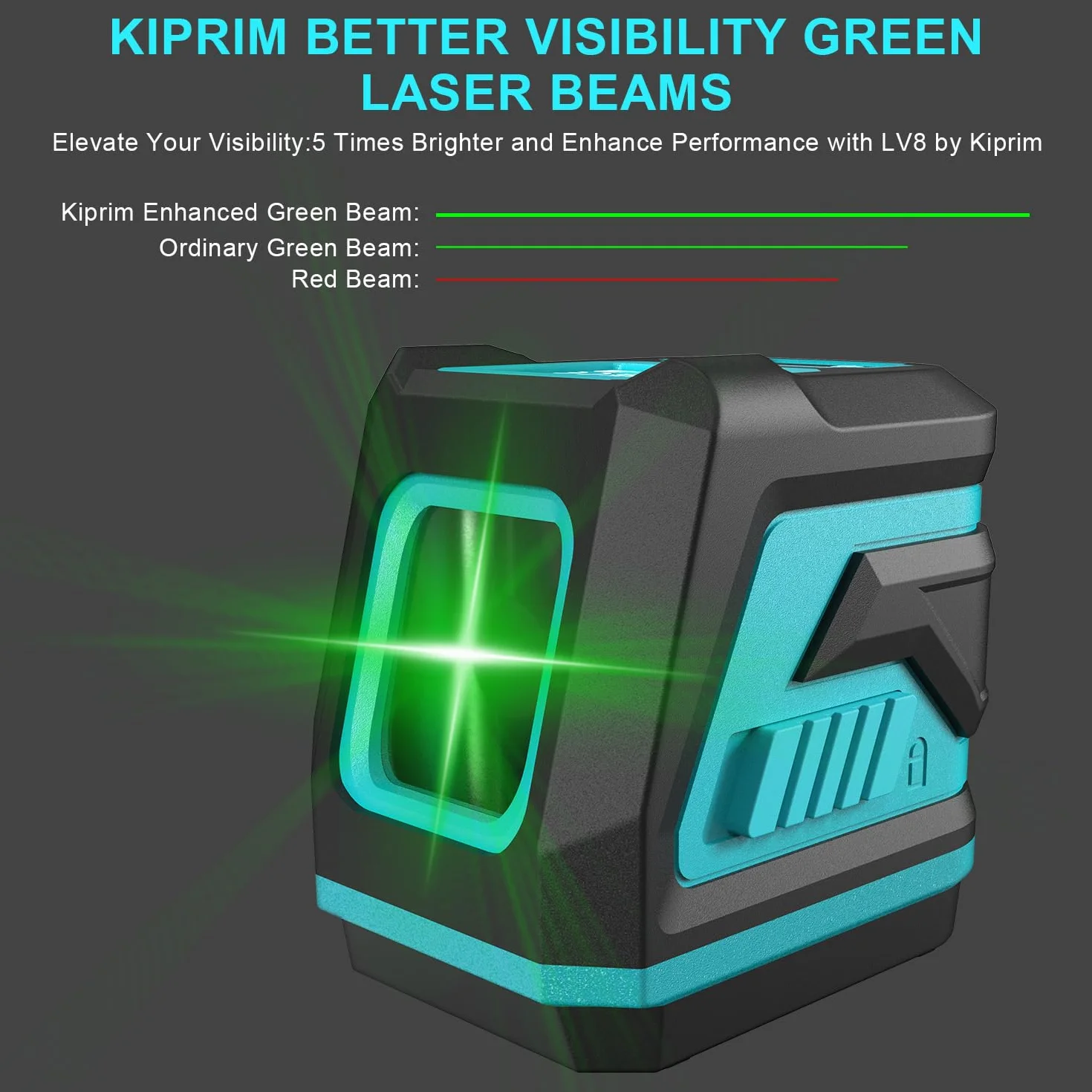 Kiprim LV8 Poziomica Laserowa Krzyżowa Zielona Regulowana Jasność Tryb Ręczny/Autonomiczny/Impulsowy Zestaw z Baterią i Torbą