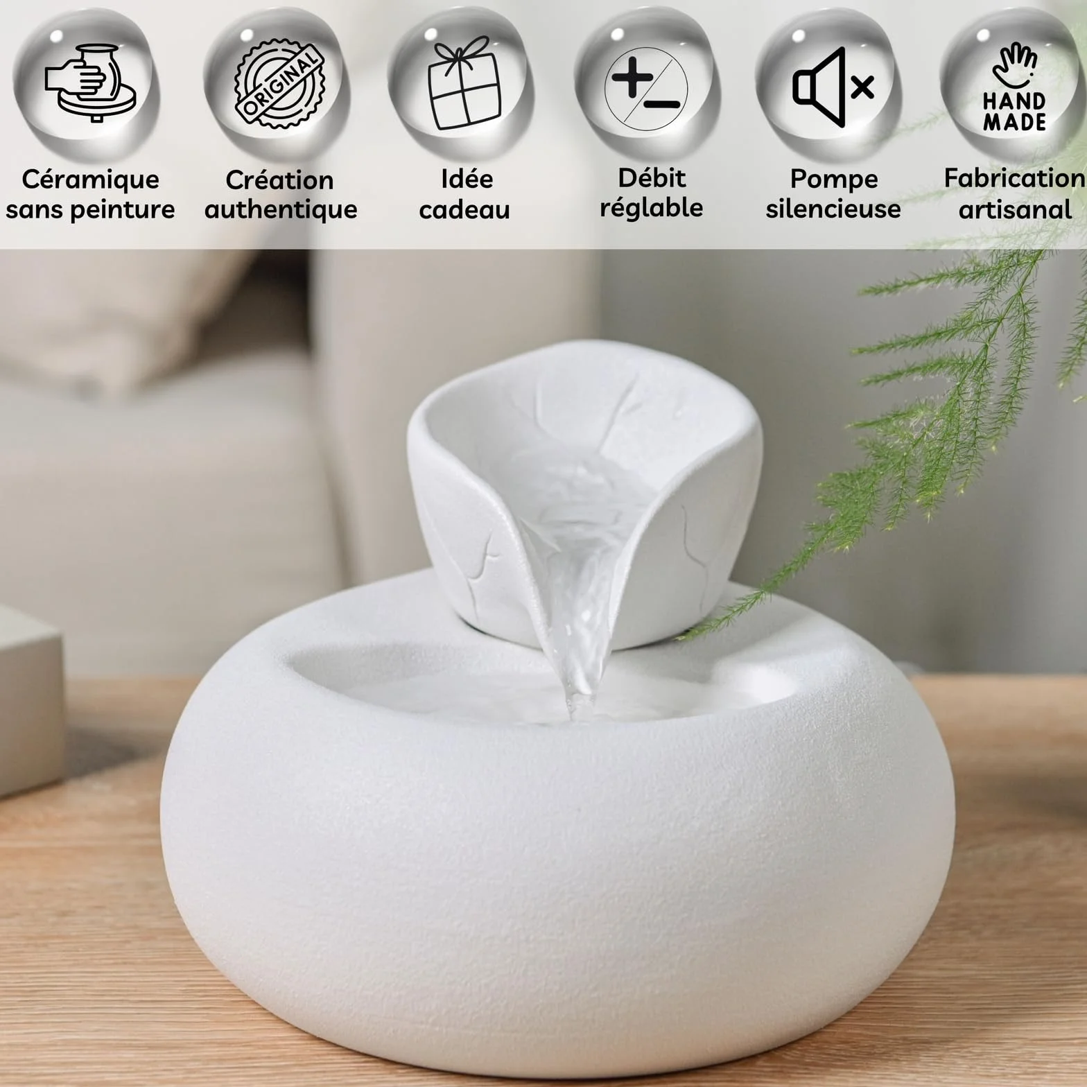 Fontanna Zwierzęta Crystal Line Toby Ze Szkła i Ceramiki z Oświetleniem LED i Pompą