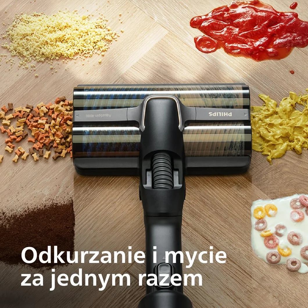 Philips Bezprzewodowy odkurzacz AquaTrio z serii 9000 - czyszczenie na mokro i sucho 3 w 1, higieniczne, automatyczne czyszczenie, system podwójnej szczotki, wykrywanie zabrudzeń LED (XW9463/11)