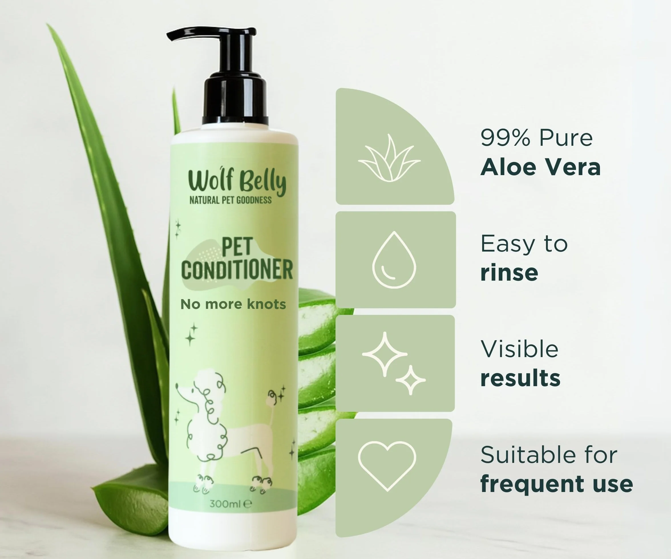 Wolf Belly – Odżywka ułatwiająca rozczesywanie dla psów i kotów (300 ml) | Zmiękcza, nawilża i ułatwia szczotkowanie | Aloes i białka roślinne | Idealna dla skóry wrażliwej – Wyprodukowano w Europie