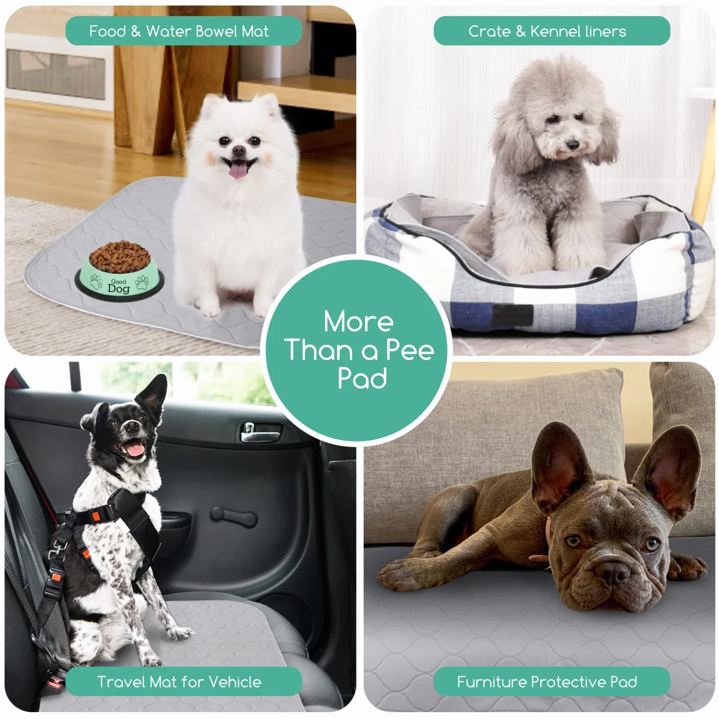 Nobleza - Pralki dla małych psów, Zmywalne podkładki treningowe dla zwierząt, wielokrotnego użytku chłonna poduszka antypoślizgowa Pet Pee Pad Pack 3 (60 * 45cm), szary