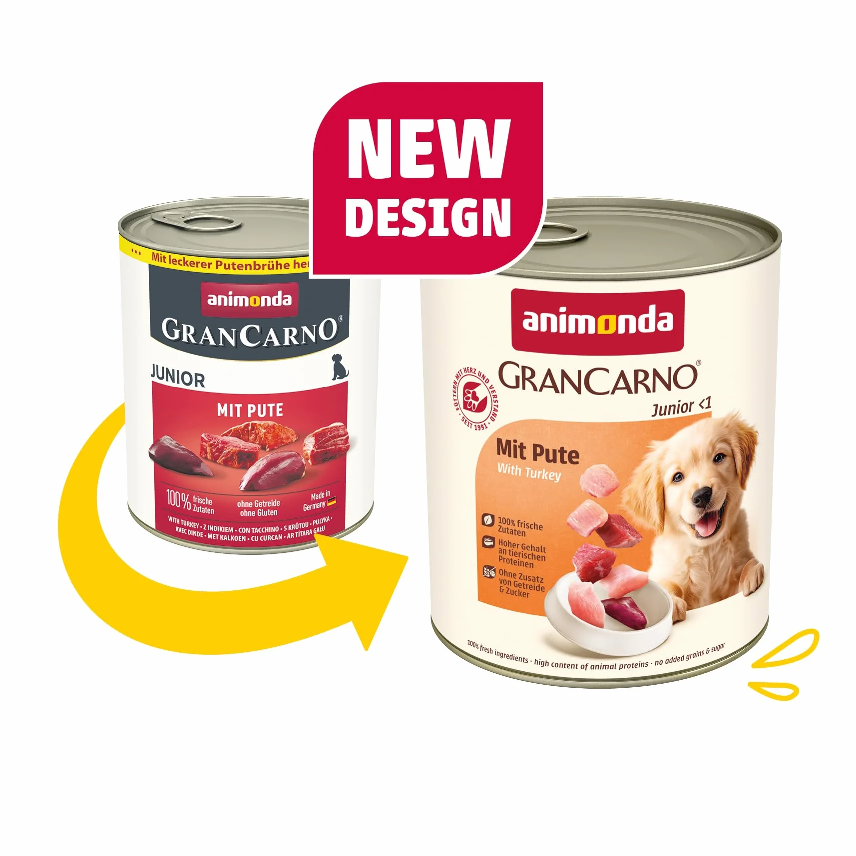 animonda Grancarno Junior karma dla szczeniaków z indykiem (6 x 800 g), mokra karma dla psów ze 100% świeżymi, mięsistymi składnikami, karma dla psów bez zbóż