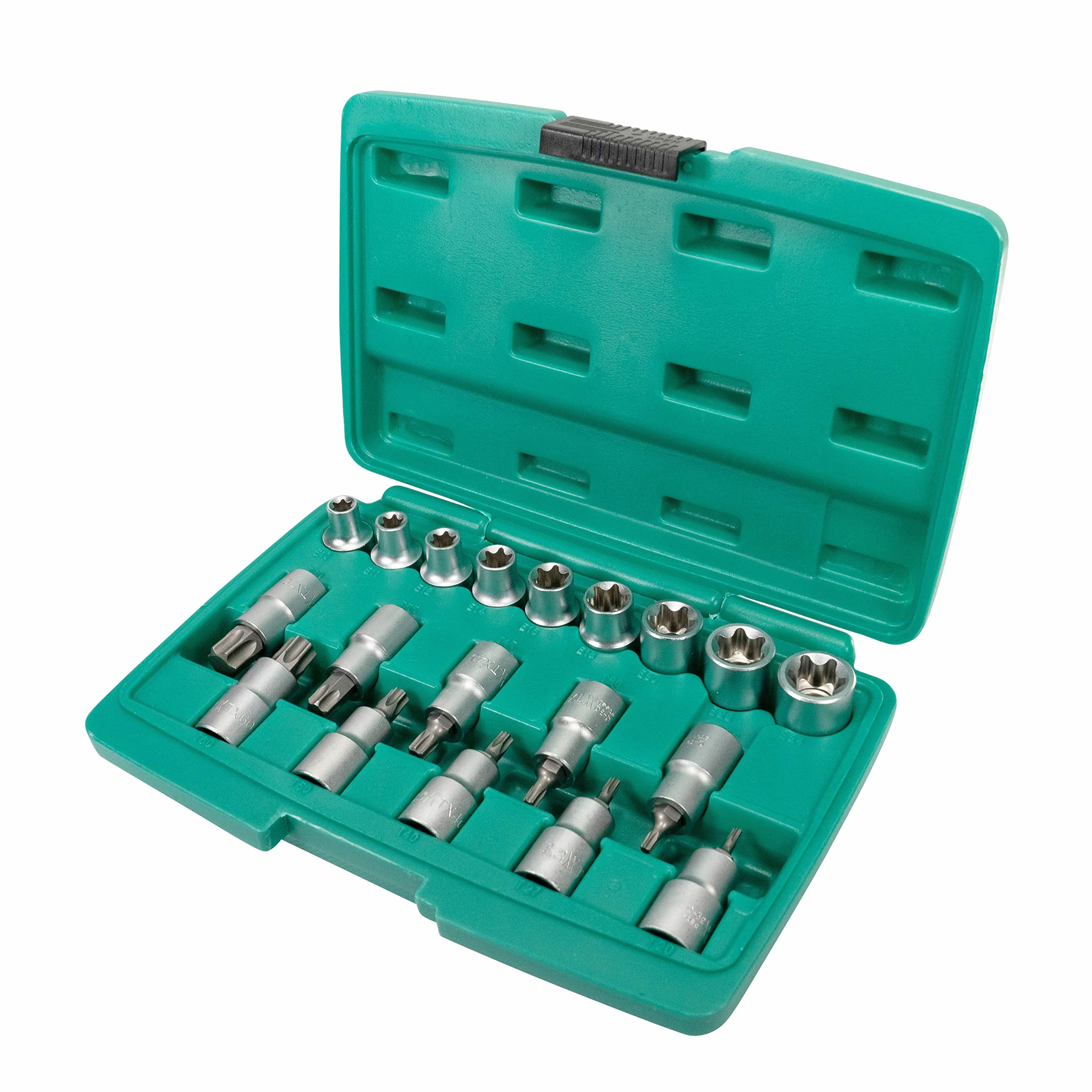 19-częściowy zestaw kluczy nasadowych i bitów Torx ze złączem 1/2" | WIESEMANN 80195 | stop stali chromowo-wanadowej | do wewnętrznych i zewnętrznych śrub Torx, specjalny | walizka transportowa