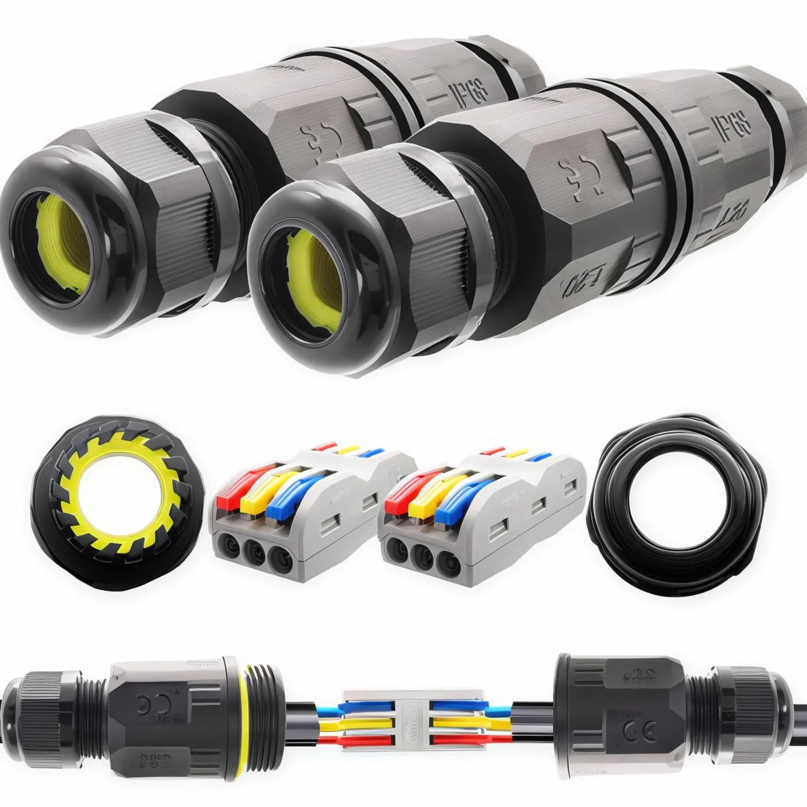 Wodoodporne złącze CTRICALVER 3-pinowa listwa zaciskowa Push Pod, L20 Straight Through, IP68, odpowiednie do kabli Ø 6-9 mm, wodoodporna skrzynka przyłączeniowa (2 sztuki)