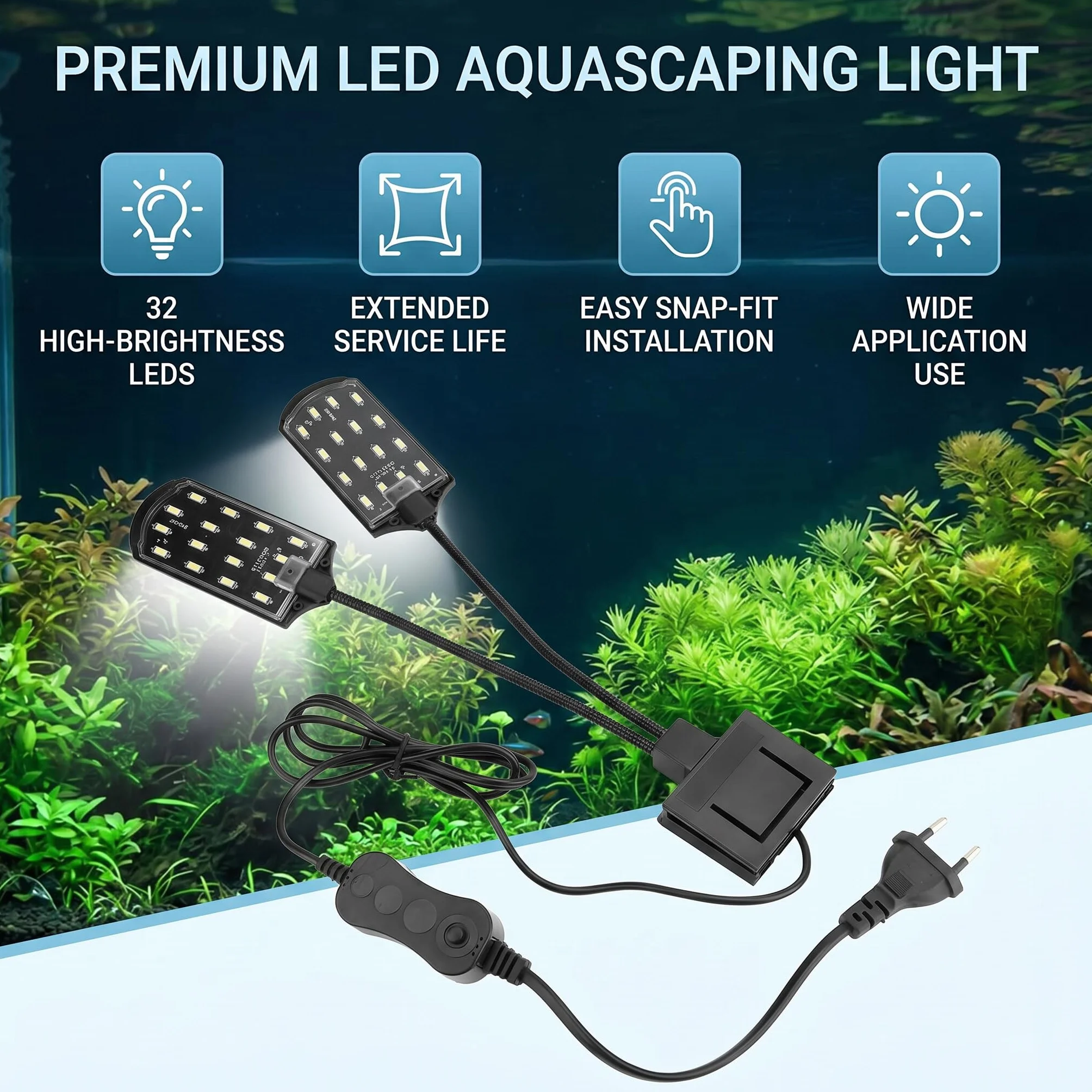 LED Lampa do Akwarium Roślinowego 15W, Oświetlenie dla Roślin Akwariowych z Mocowaniem na Klips