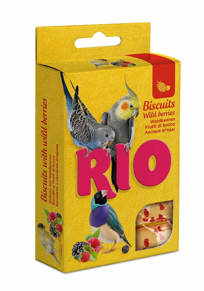 RIO Biszkopty z leśnymi jagodami, dwupak, 2 x 35 g, karma uzupełniająca dla ptaków ozdobnych, składa się z całych jaj i zbóż, dla urozmaicenia w planie posiłków