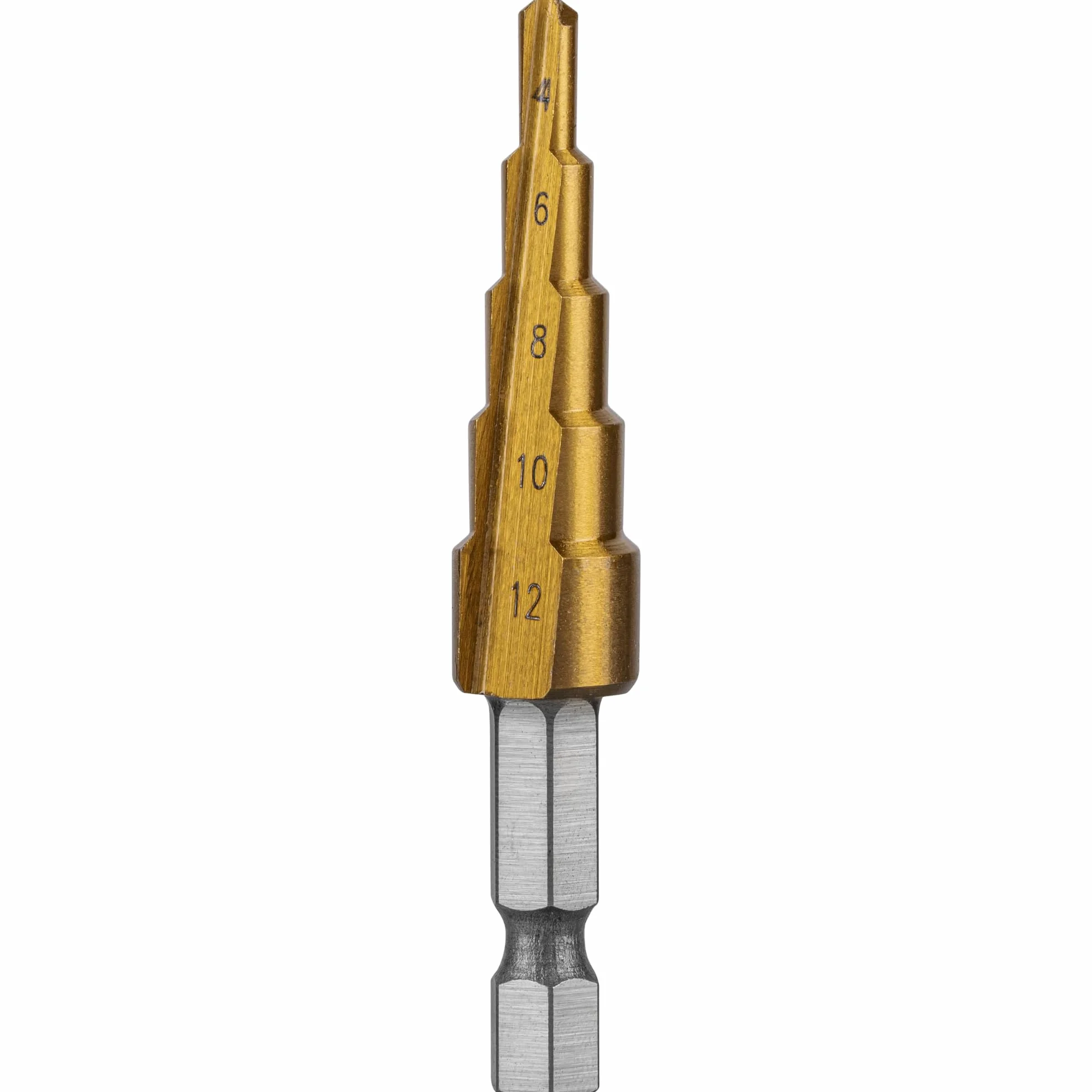 Högert Technik Wiertło stopniowe 4-12 mm HSS powlekane tytanem HEX 1/4" do metalu drewna tworzywa sztucznego