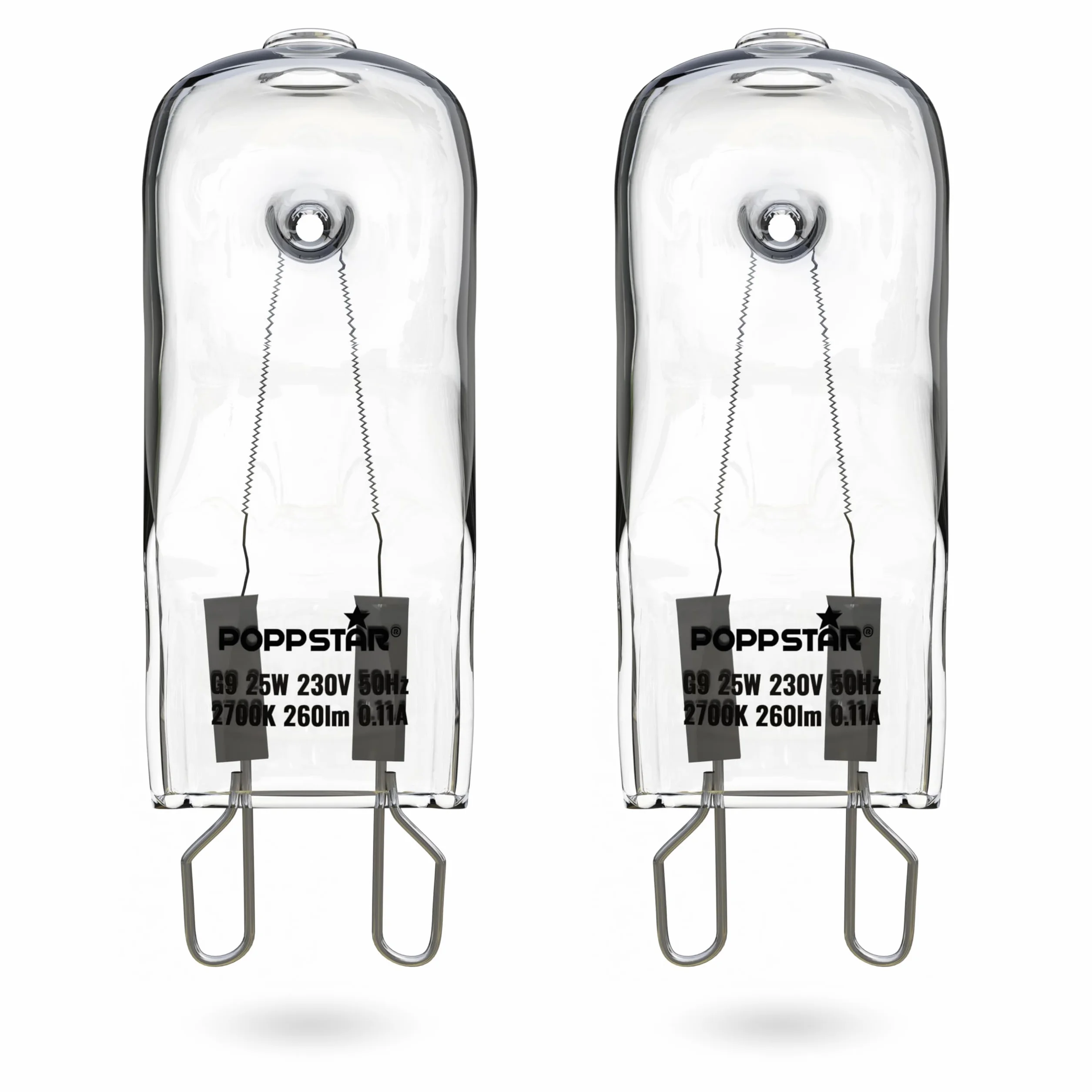 Poppstar 2 żarówki do piekarnika G9 40W, odporna na wysokie temp. do 300°C (barwa światła: biała, ciepła 2400K, 400lm)