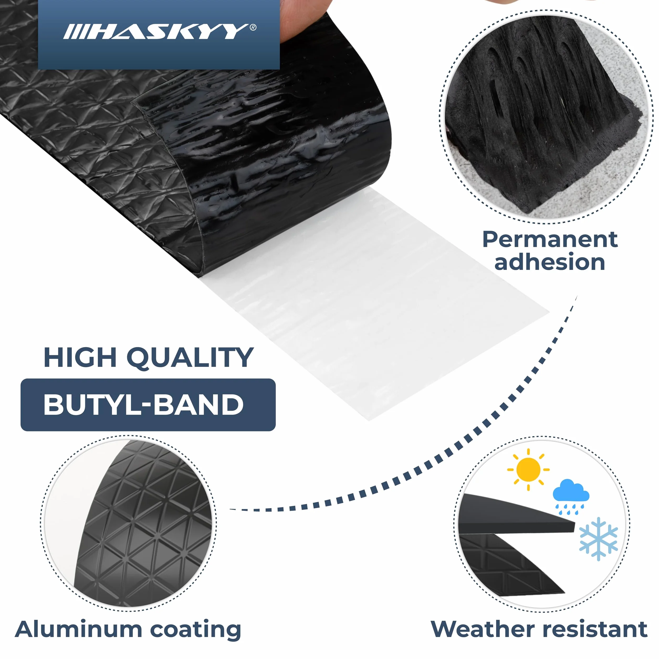 HASKYY Wodoodporna taśma klejąca Taśma butylowa I 5 cm*10 m Czarna wysokiej jakości samoprzylepna z folią aluminiową