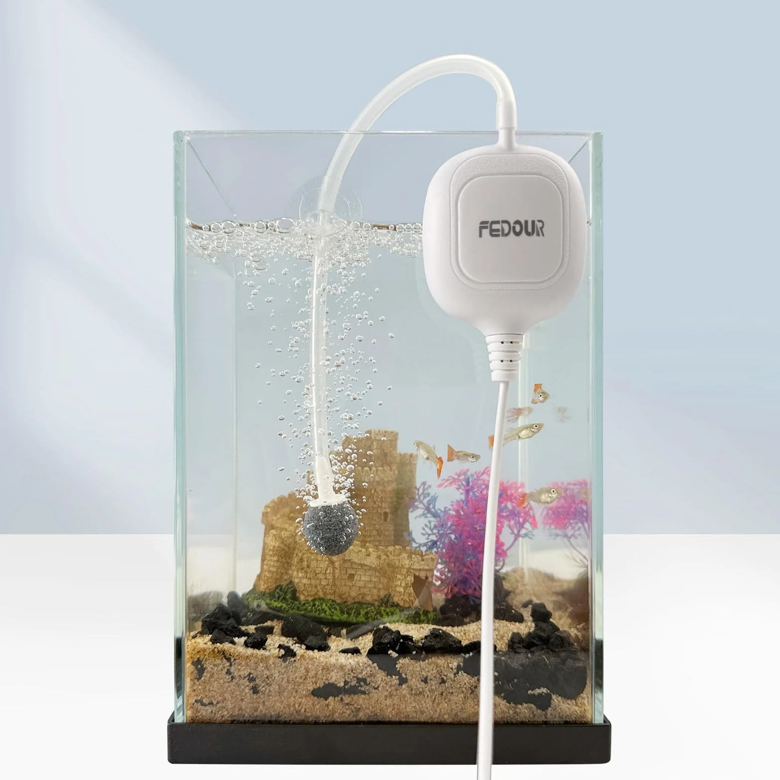 FEDOUR Nano cicha pompka powietrza do akwarium, mini pompka powietrza do akwariów, pompa tlenowa do akwariów do 80 l Betta, akwarium nano