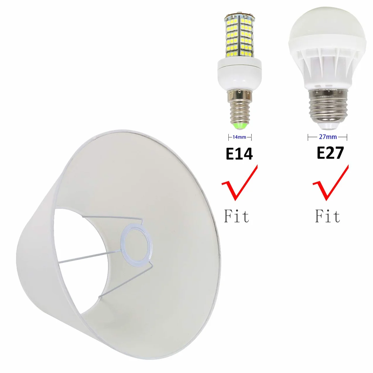DULEE Abażur lampy 8,7 cala E27 E14 żarówka gwint ręcznie wykonana tkanina abażur do lampy stojącej, lampy stołowej, lampki nocnej (góra) 15 cm x (wysokość) 17 cm x (dół) 22 cm, biały