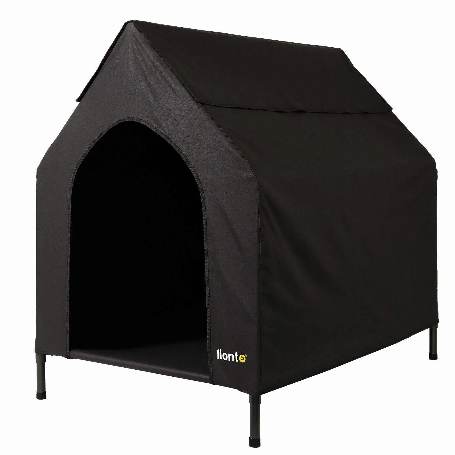 lionto Leżanka outdoor z dachem, 110x75x105 cm, wodoodporne i odporne na zadrapania Oxford, przewiewna siatka, podniesione łóżko dla psa do 60 kg, czarne