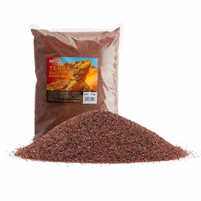 HAPPET Czerwono-Czarny Piasek do Terrarium 5 kg – Naturalny, Średnioziarnisty Piasek 0.8–1.0 mm, Idealny dla Gadów i Bezkręgowców Pustynnych
