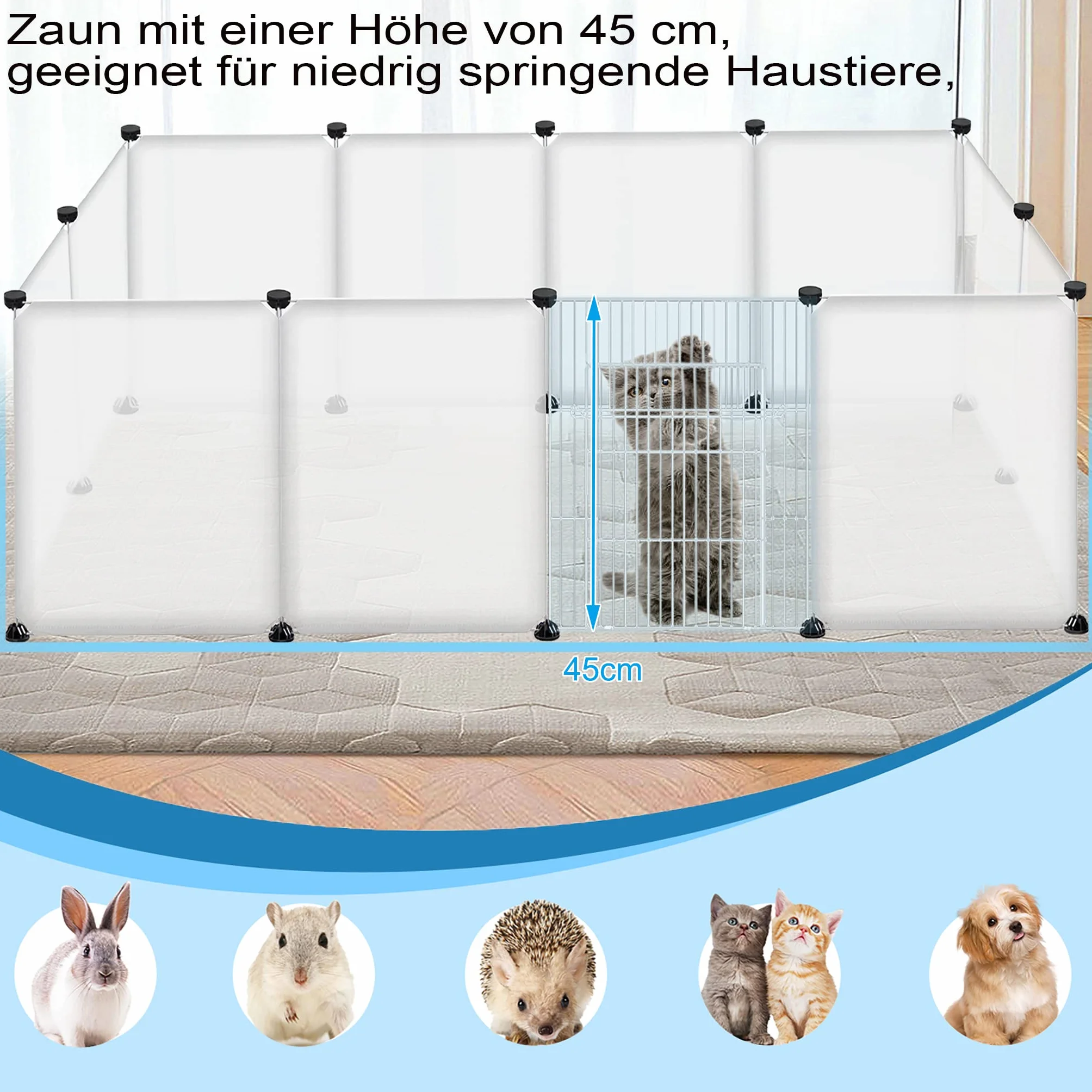 Aufun Wybieg dla królików z drzwiczkami Klatki plastikowe DIY dla małych zwierząt Wybieg wewnętrzny, dla małych zwierząt, świnek morskich, chomików, 145x75x48cm, Biały